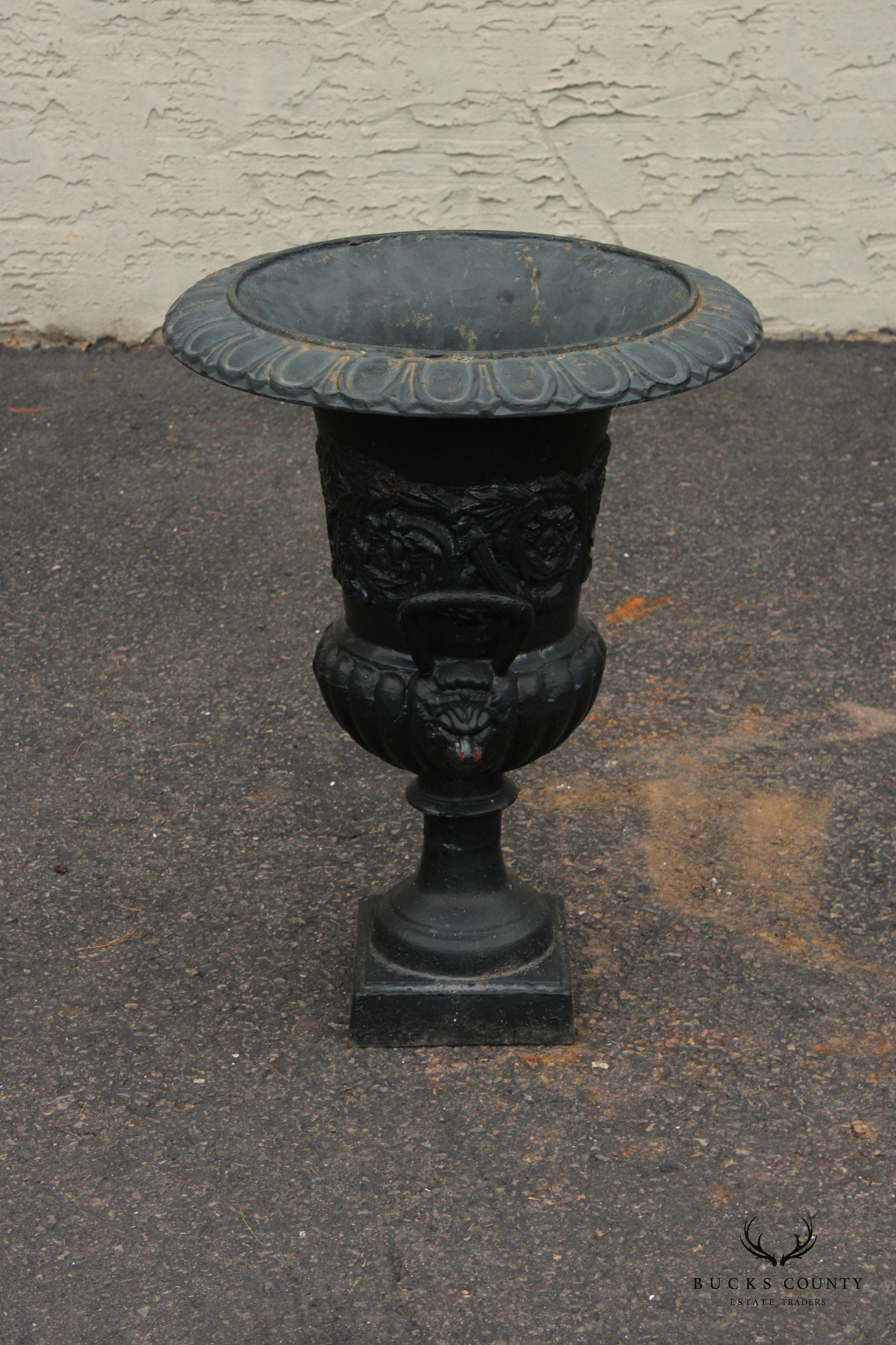 Vintage Pair Of Cast Iron Garden Urns Planters