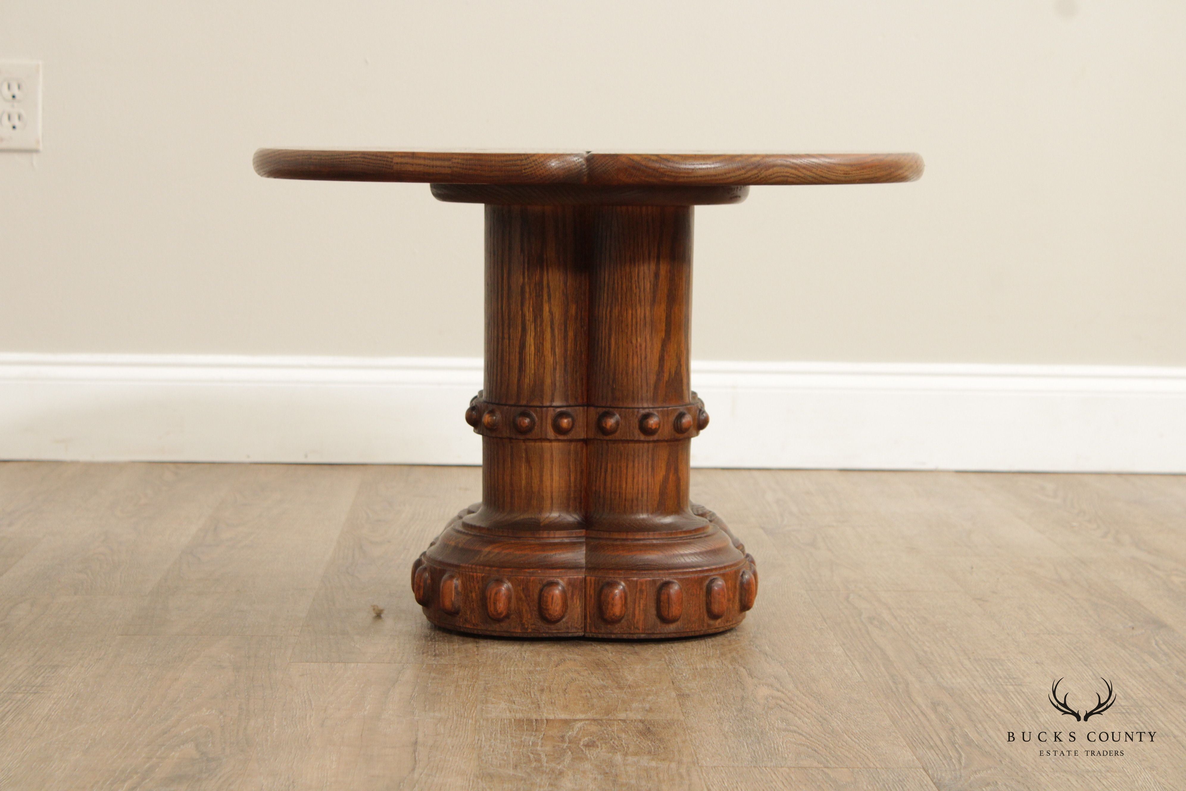 Vintage Pair Of Oak Carved Base Clover Top Side Tables