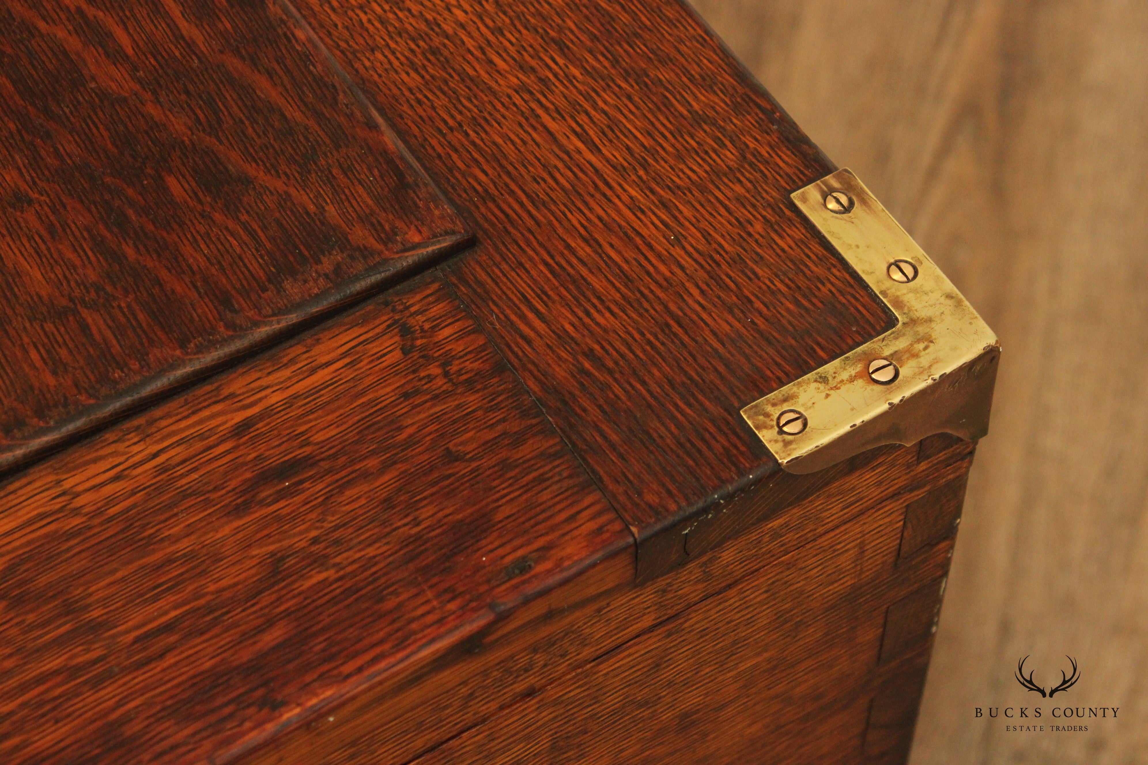 Campaign Style Antique Oak Dovetailed Chest