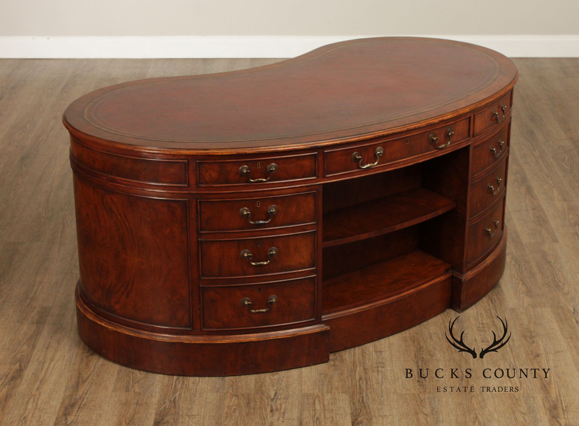 Regency Style Leather Top Walnut Kidney Executive Desk