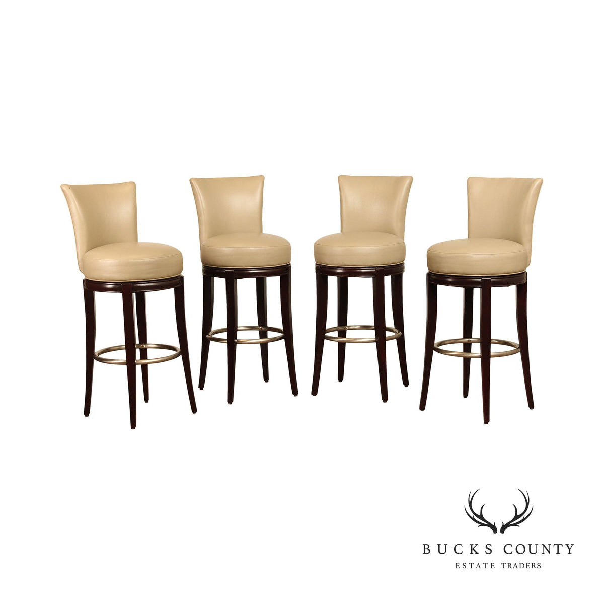 Designmaster Set Of Four 'Danbury' Leather Swivel Bar Stools