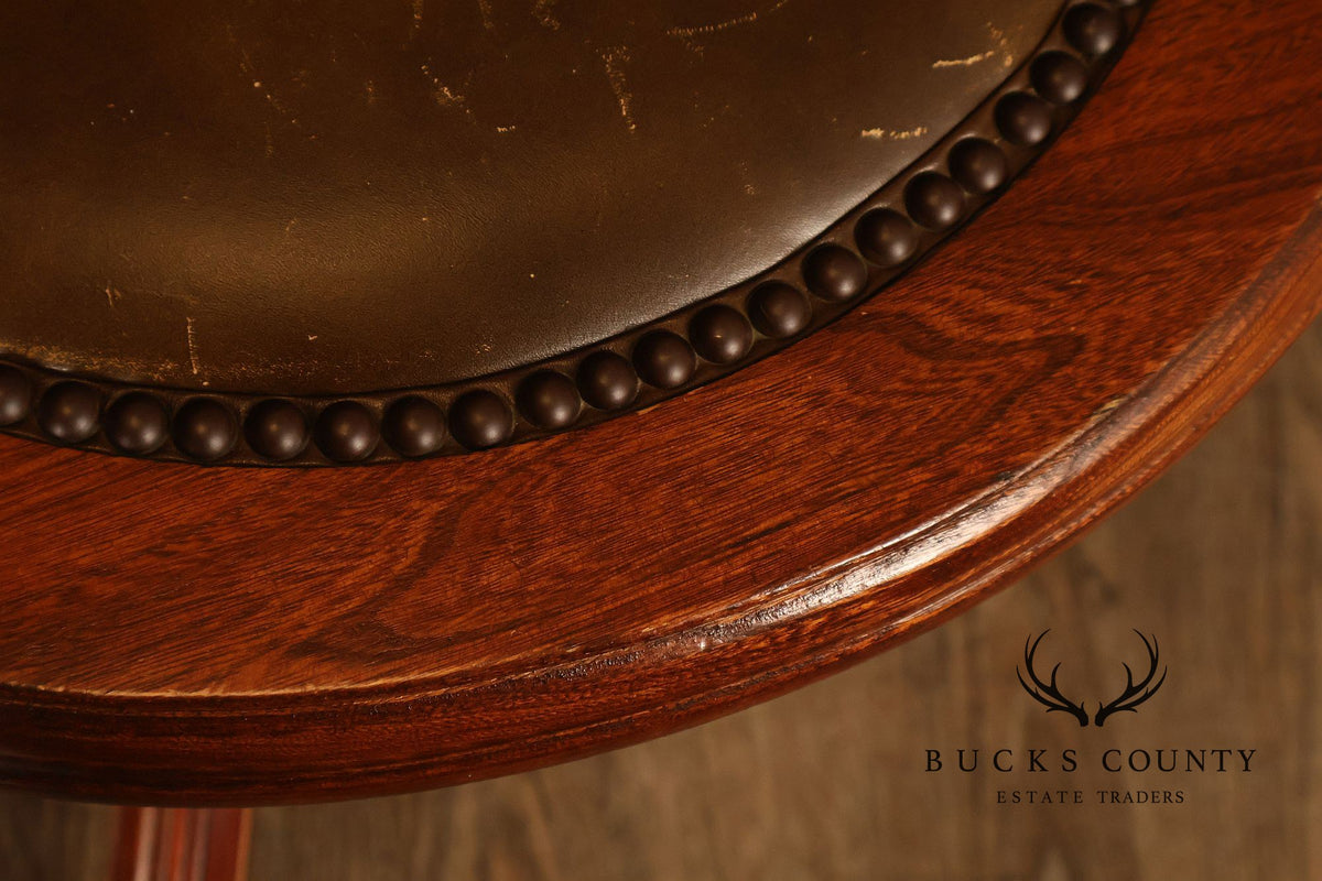 Vintage Leather and Cane Swivel Office Armchair