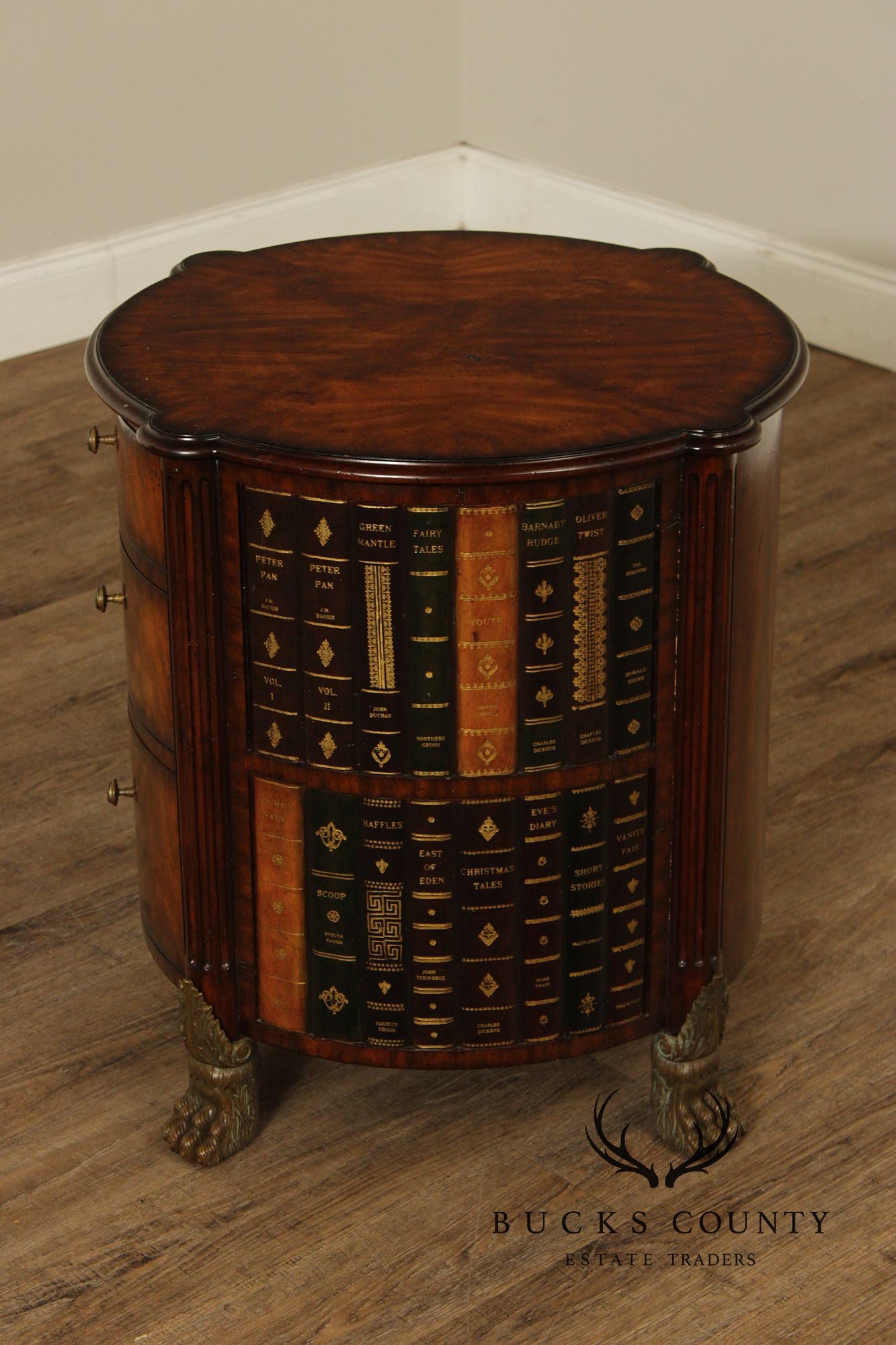 Maitland-Smith Regency Style Mahogany Faux Book Drum Table