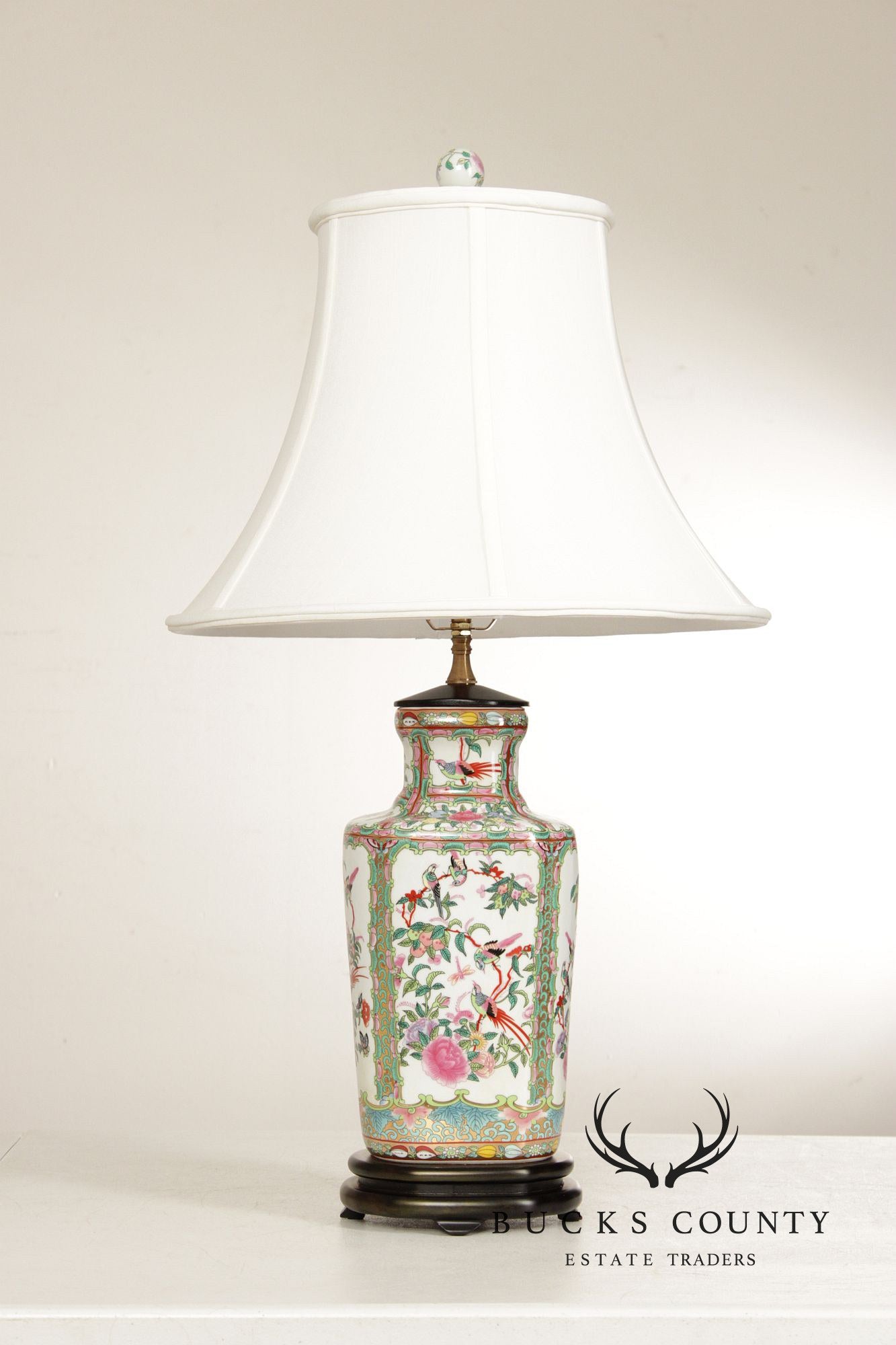 Chinese Pair of Famille Vert Porcelain Table Lamps