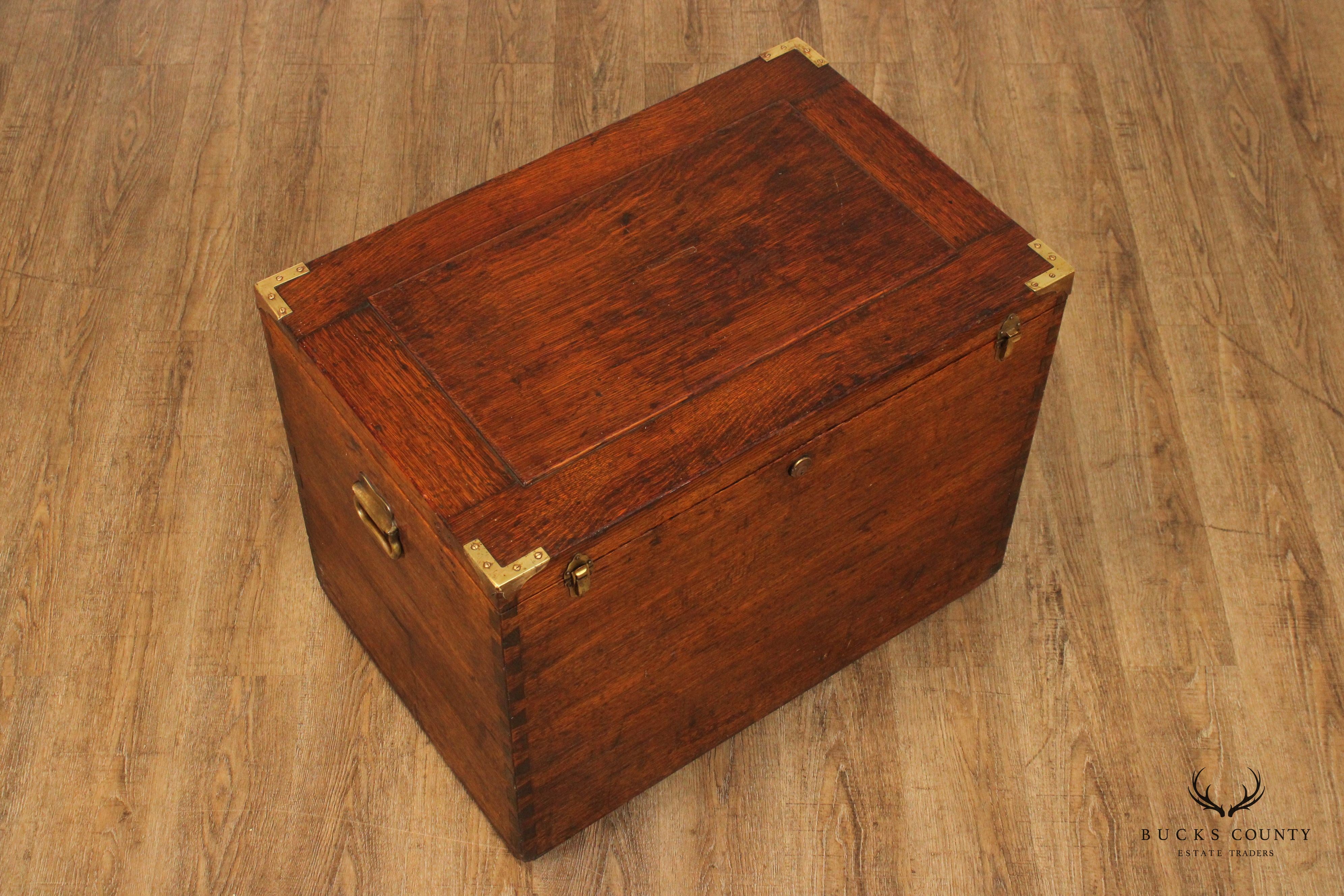 Campaign Style Antique Oak Dovetailed Chest