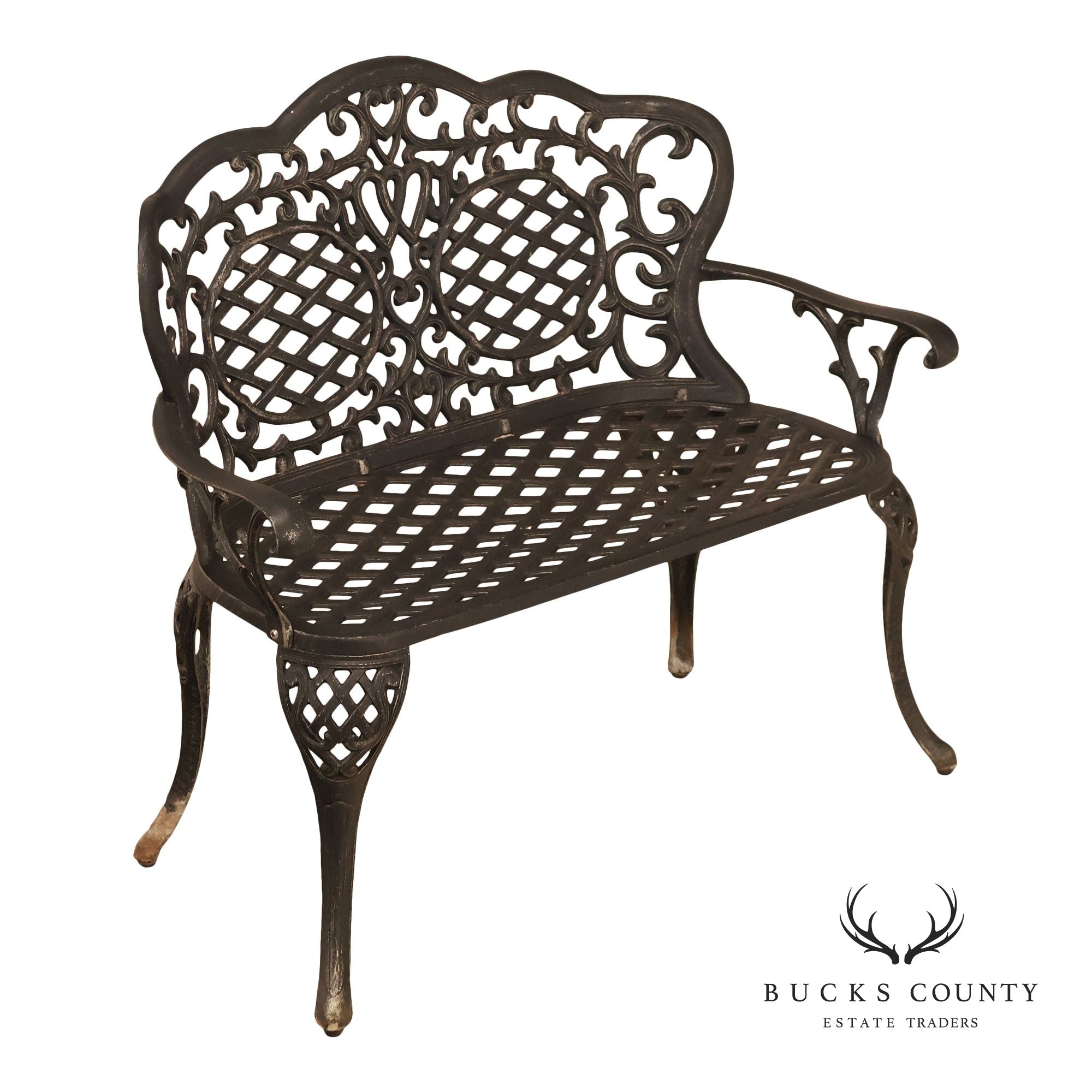 Cast Aluminum Garden Bench With Ornate Lattice Back