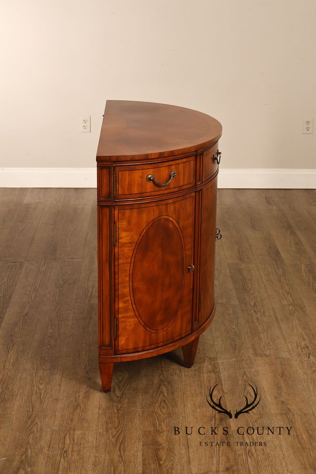 Ethan Allen Regency Style Inlaid Mahogany Demilune Console