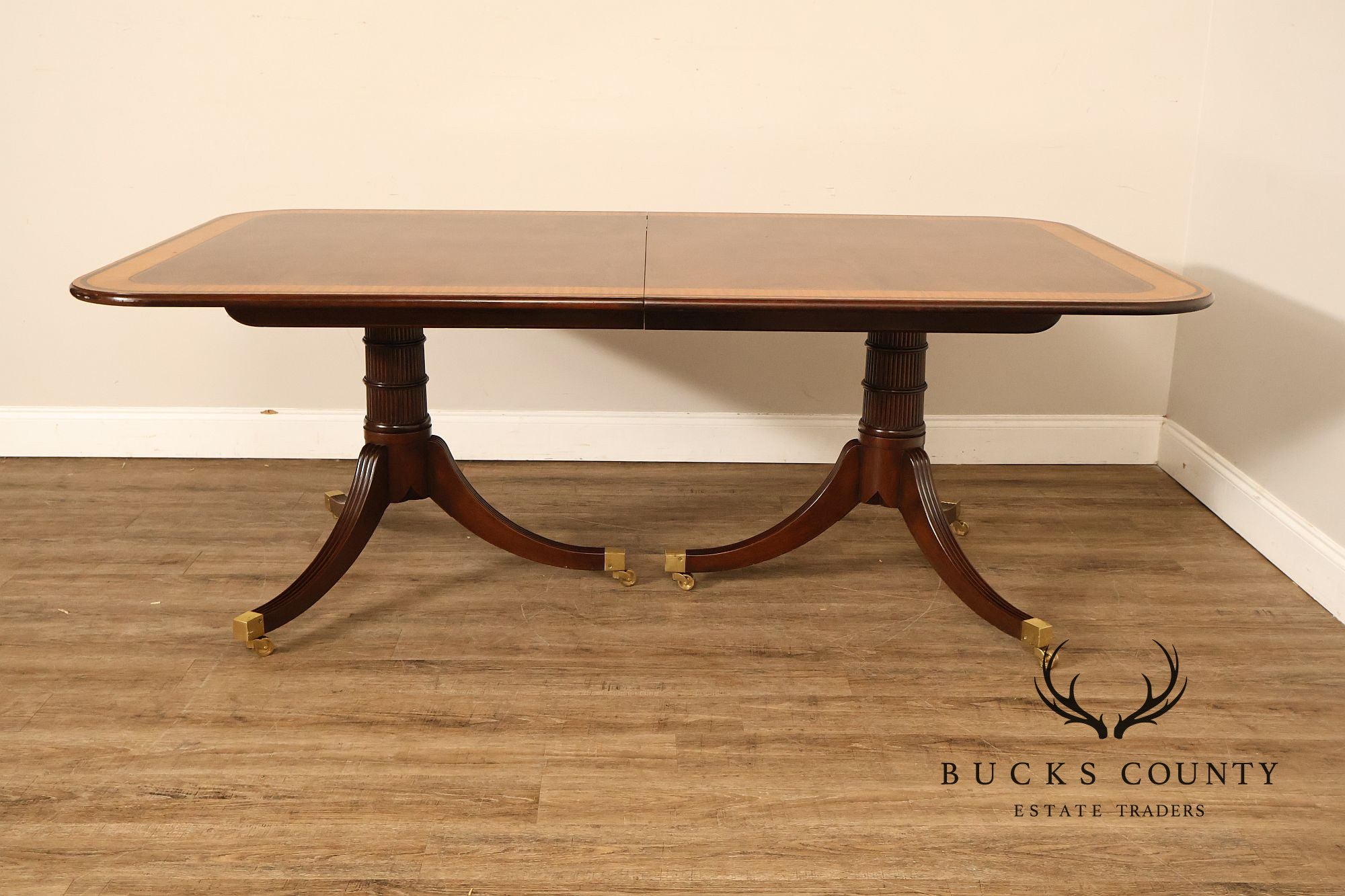 Baker Stately Homes Mahogany Double Pedestal Extendable Dining Table