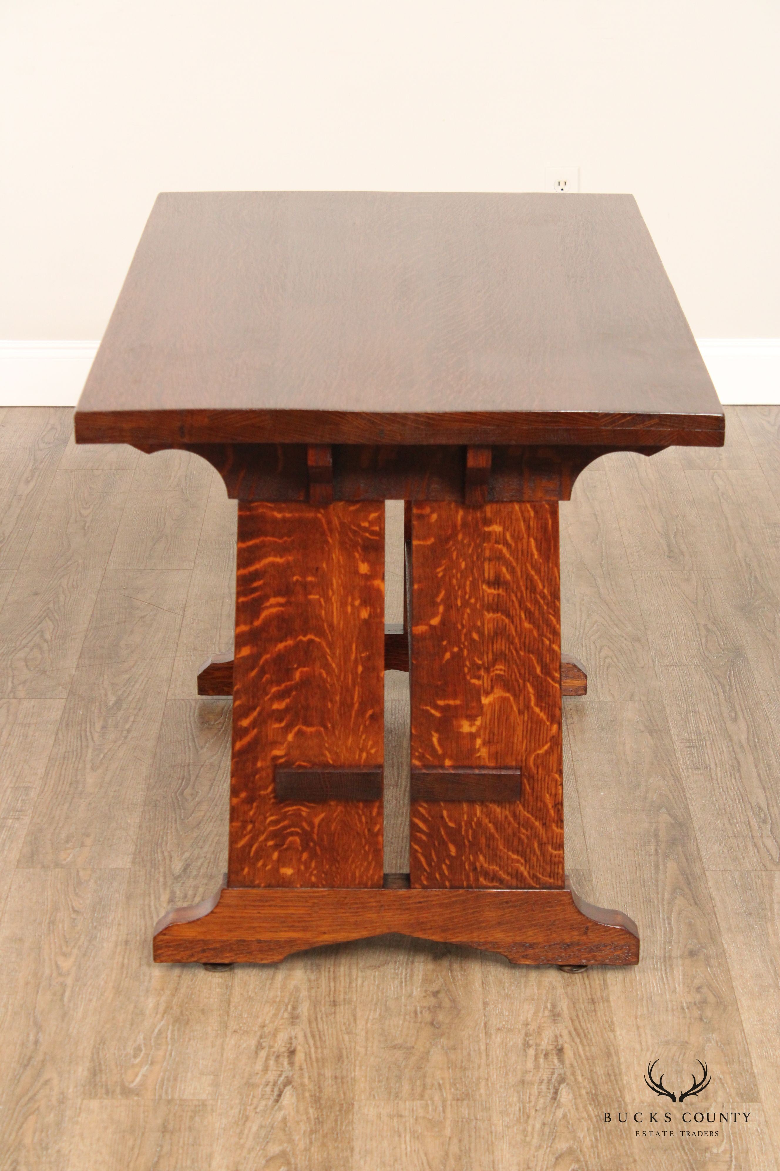 Antique Mission Oak Library Trestle Library Table