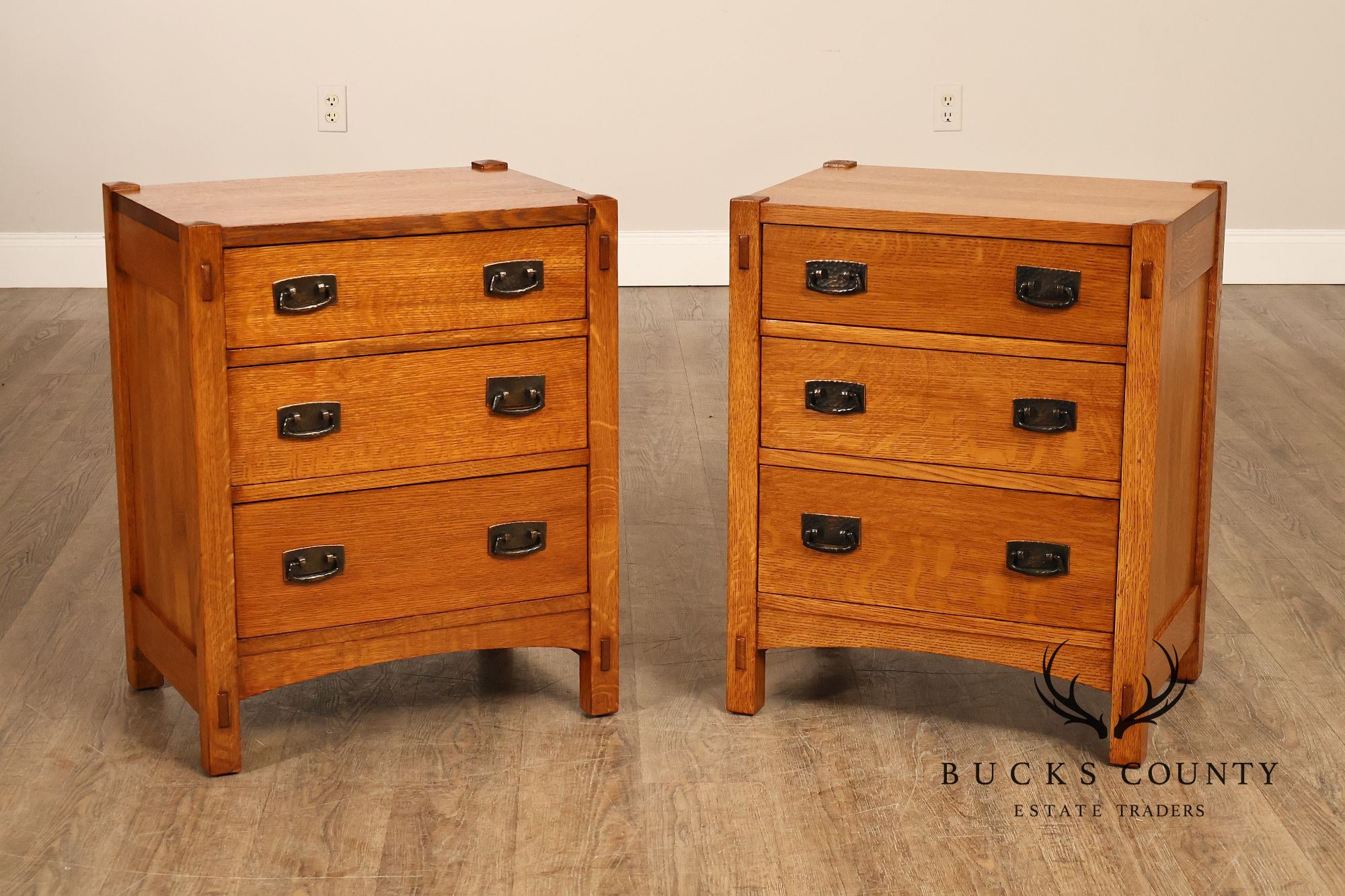 Stickley Mission Collection Pair of Oak Three-Drawer Nightstands