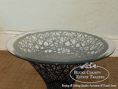 Russell Woodard Vintage Spun Fiberglass Patio Side Table w/ Round Glass Top