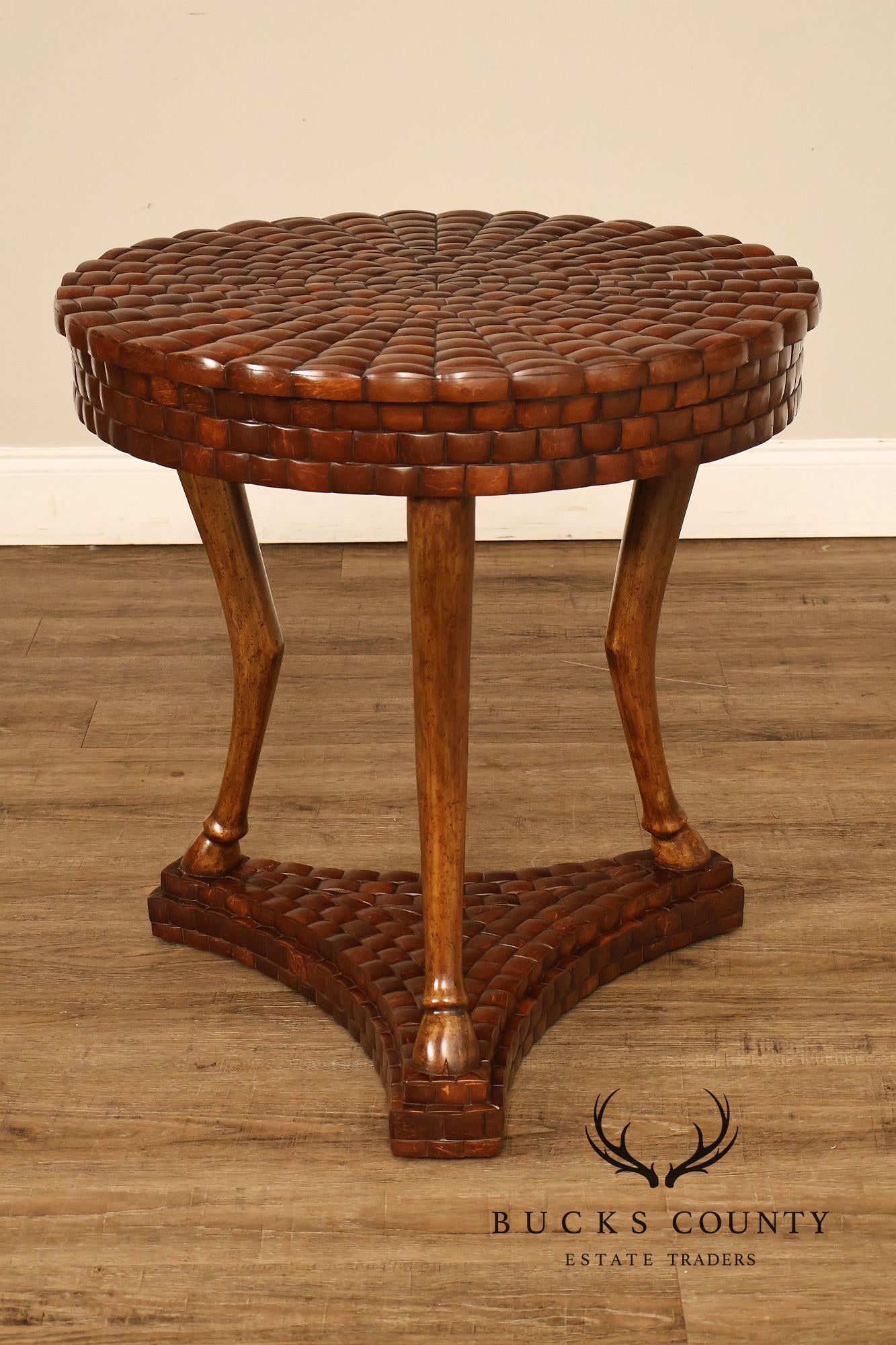 Maitland-Smith Pair Of Woven Top Round End Tables