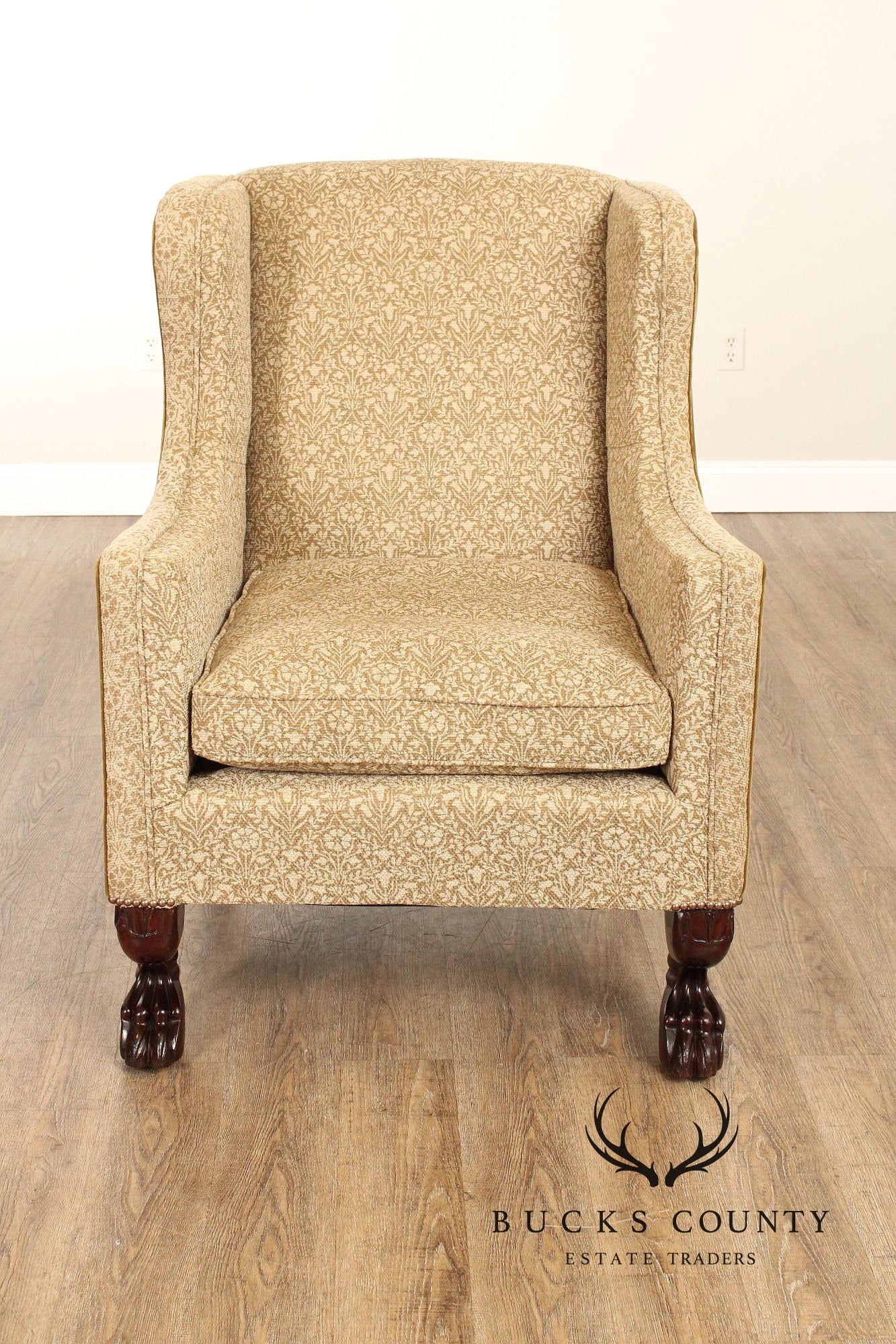 Antique Irish Georgian Paw Foot Library Armchair