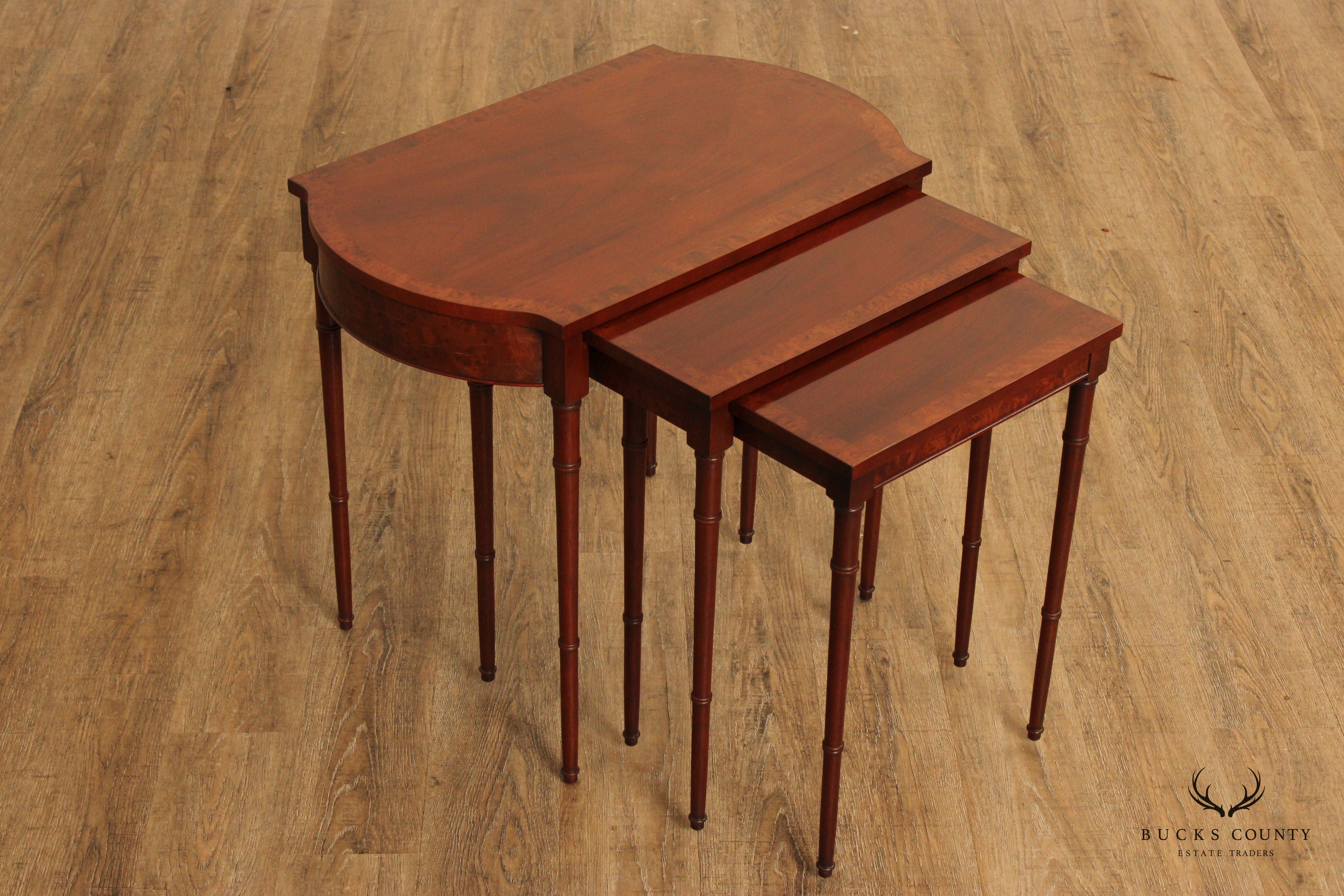 Baker Furniture Regency Style Set of Three Mahogany Nesting Tables