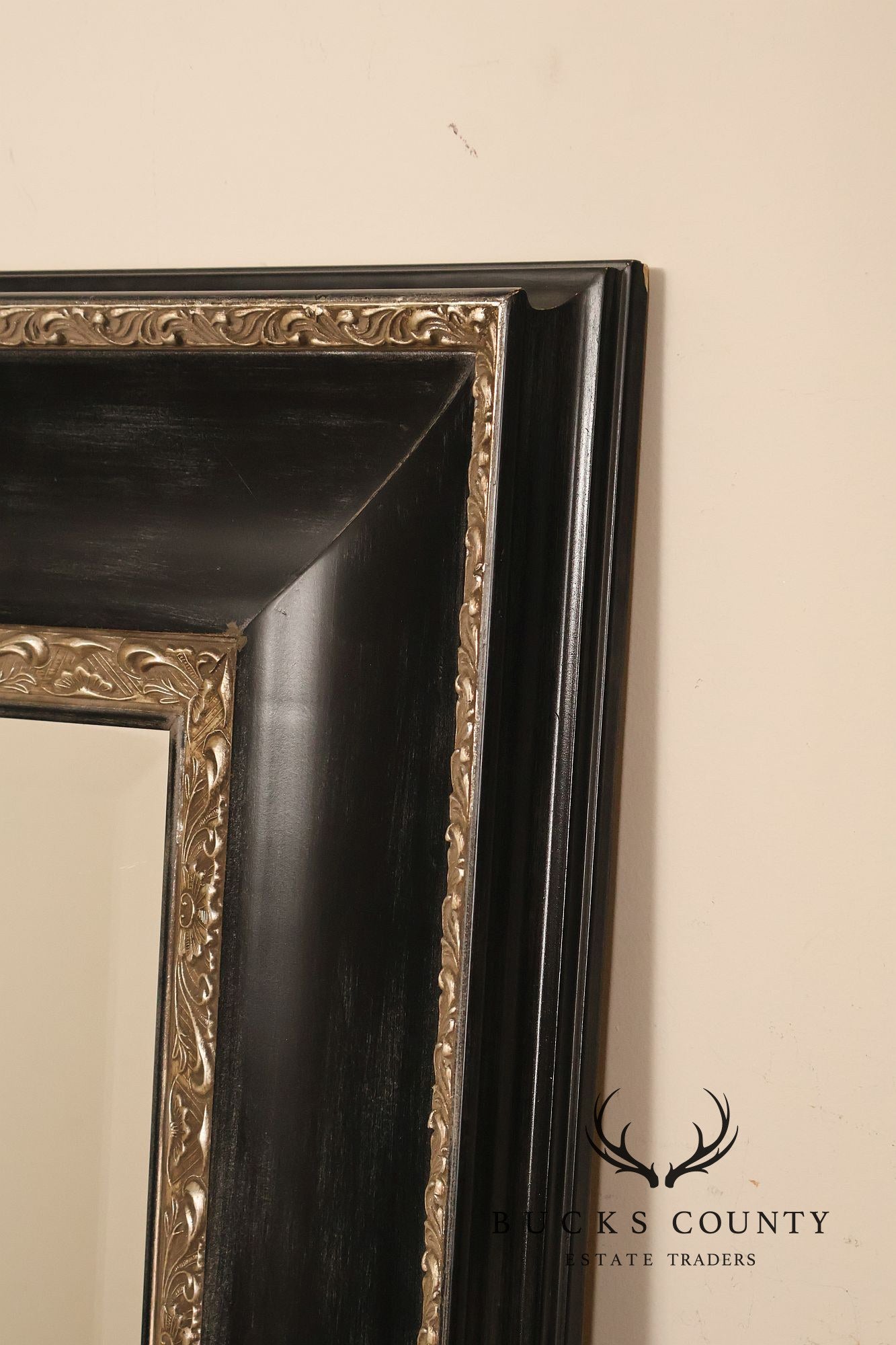 Large Black And Silver Beveled Wall Mirror