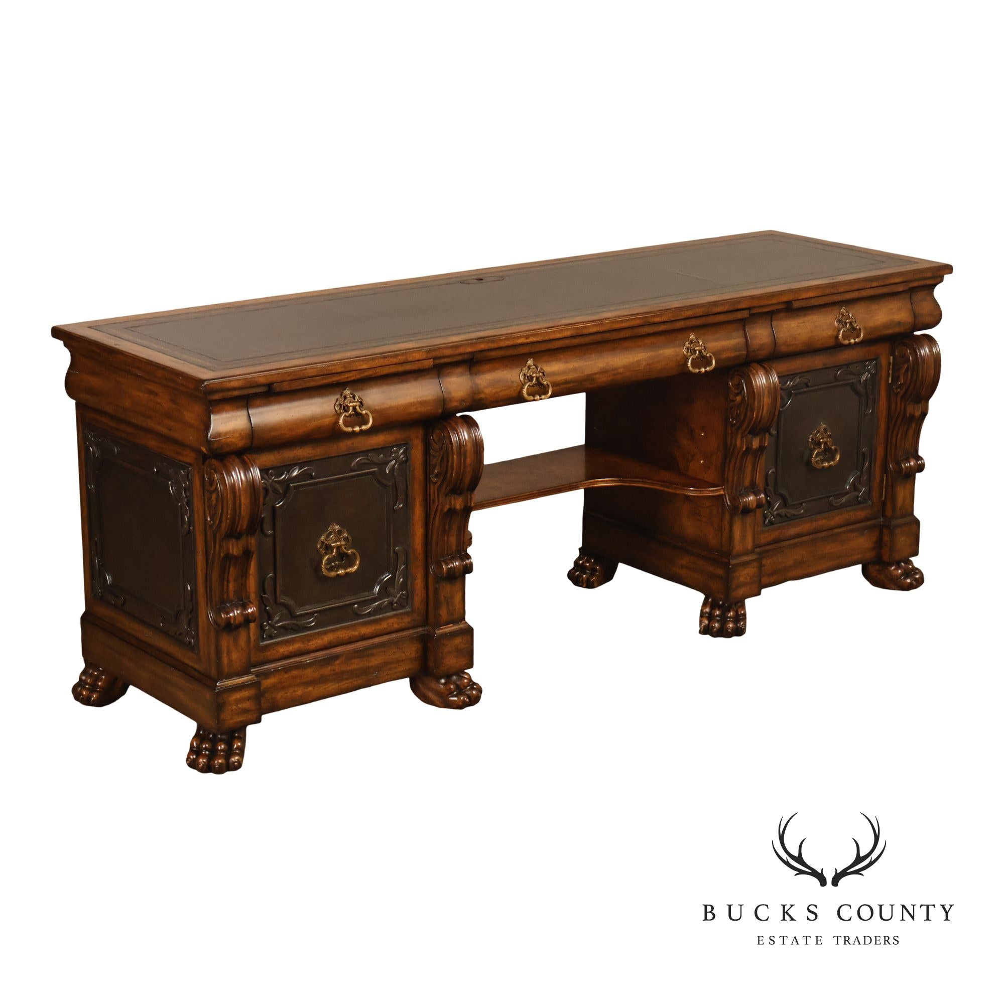 Maitland-Smith Leather Top Mahogany Executive Writing Desk