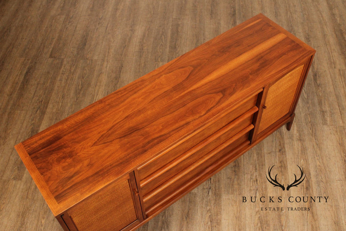 Lane Rhythm Mid Century Modern Walnut Sideboard With Cane Doors