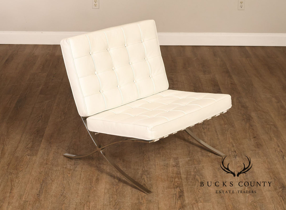 Mid Century Modern Pair of White Barcelona Chairs