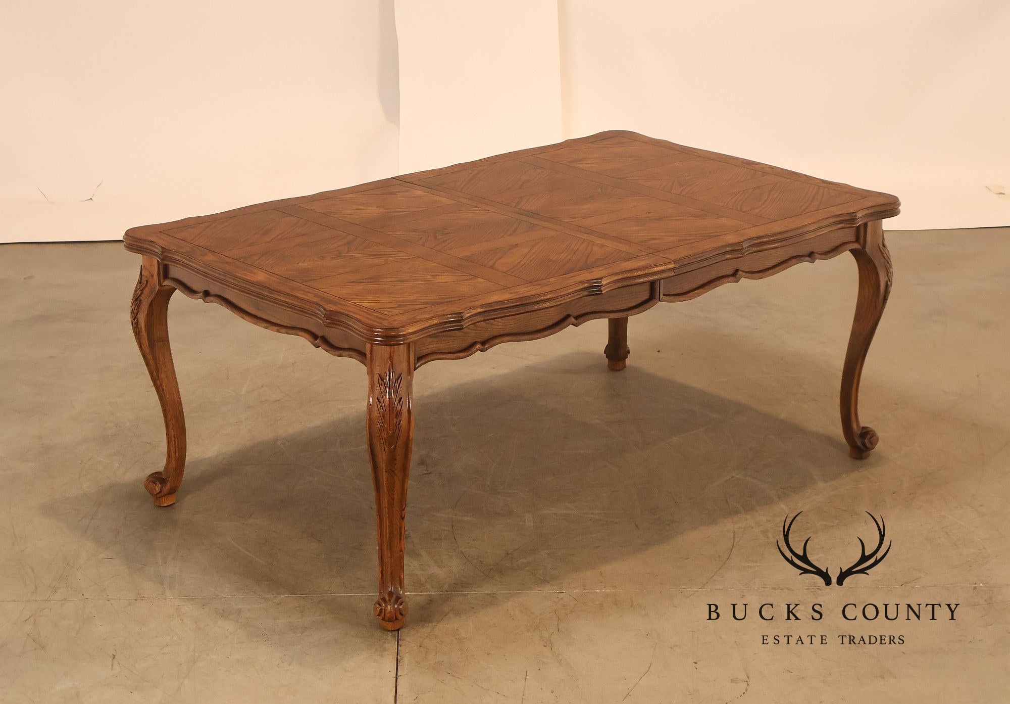 Century French Country Oak Parquet Top Expandable Dining Table With 2 Leaves