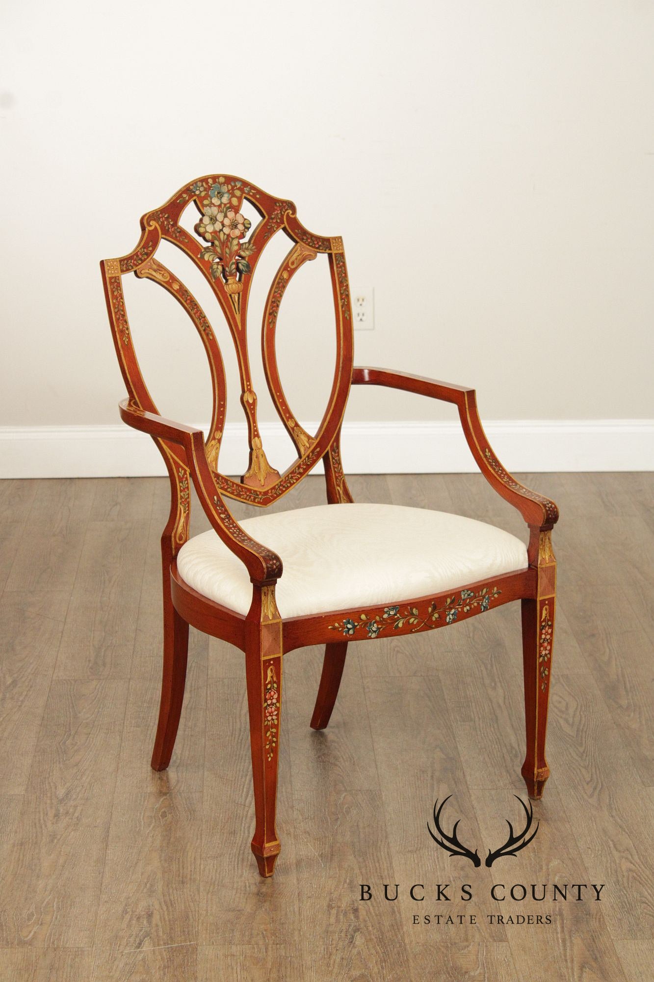 Casa Stradivari Painted Hepplewhite Style Shield Back Pair Of Armchairs