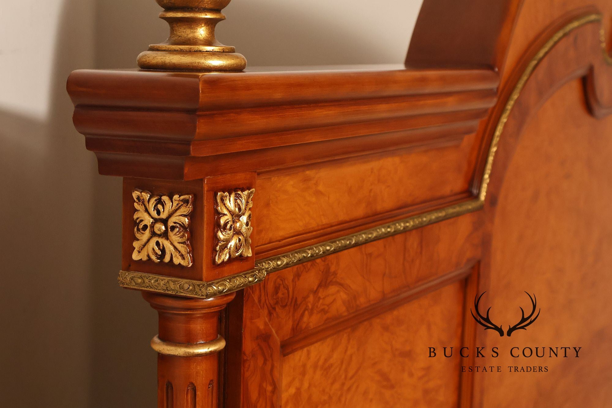 Quality Louis XVI Style Burlwood King Size High Back Bed