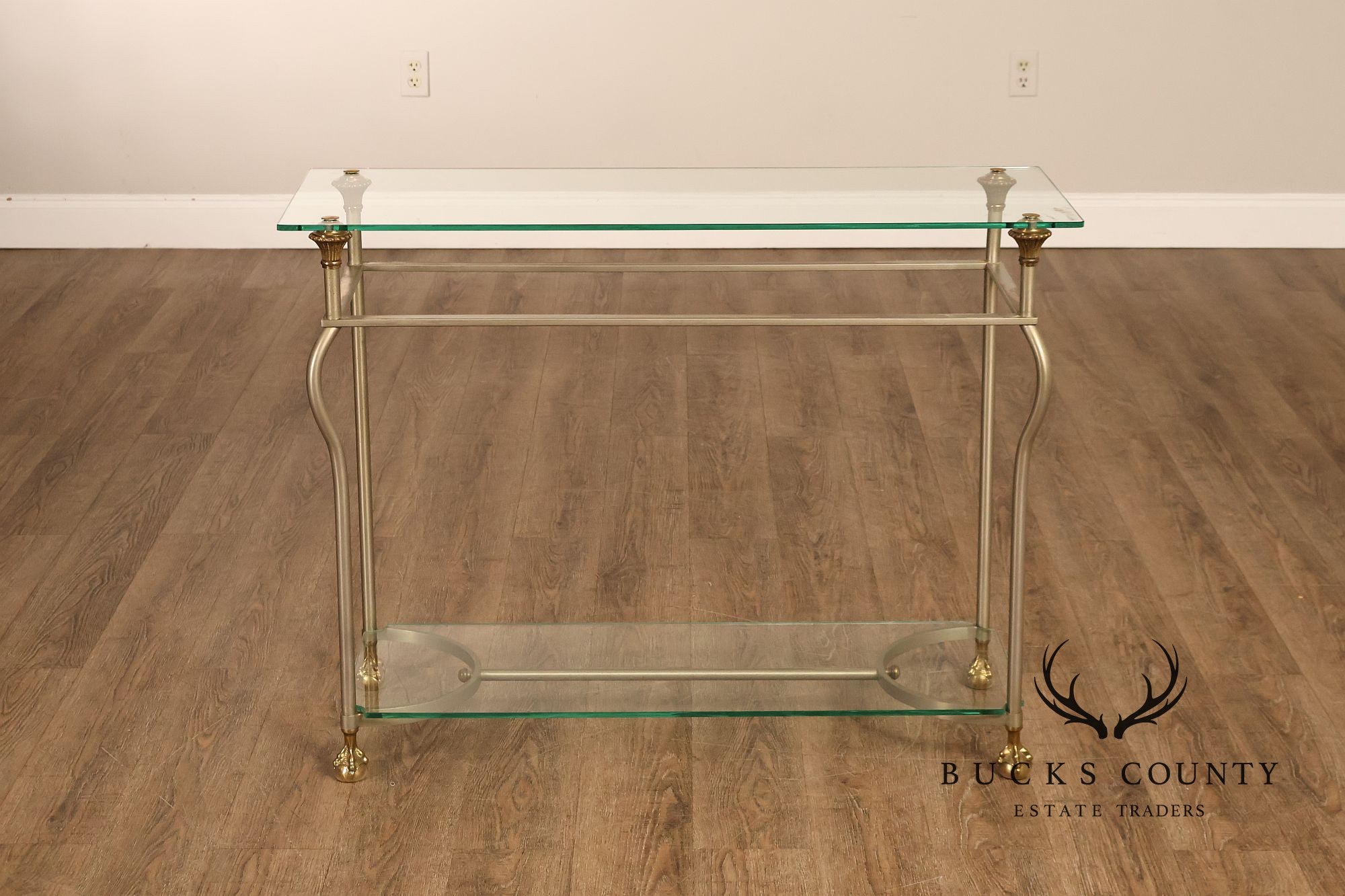 Directoire Style Italian Brass Steel And Glass Two Tier Console Table