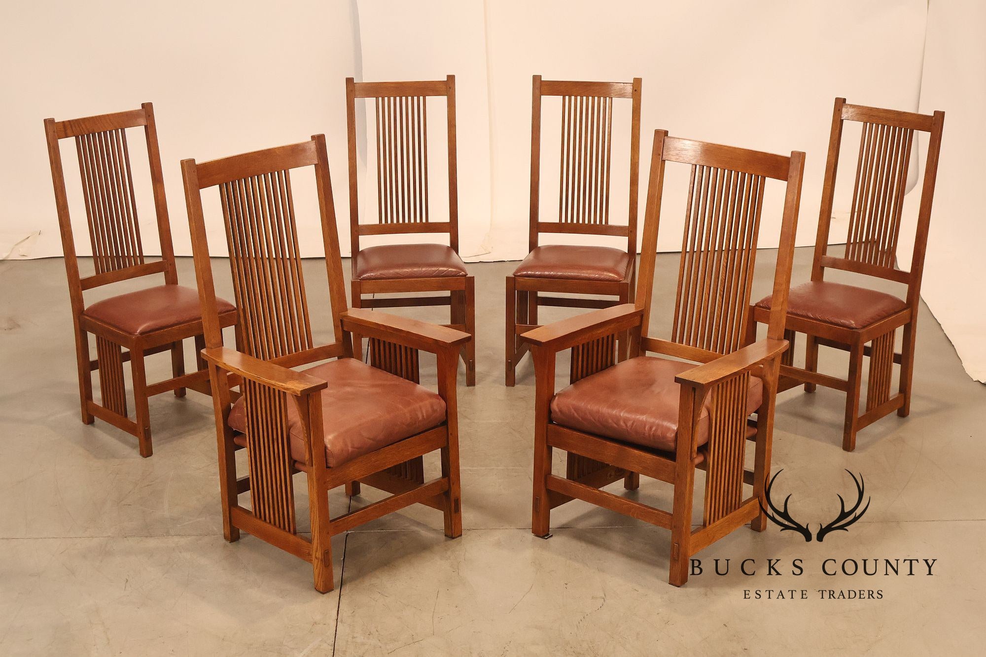 Stickley Mission Collection Set Of Six Oak Spindle Dining Chairs