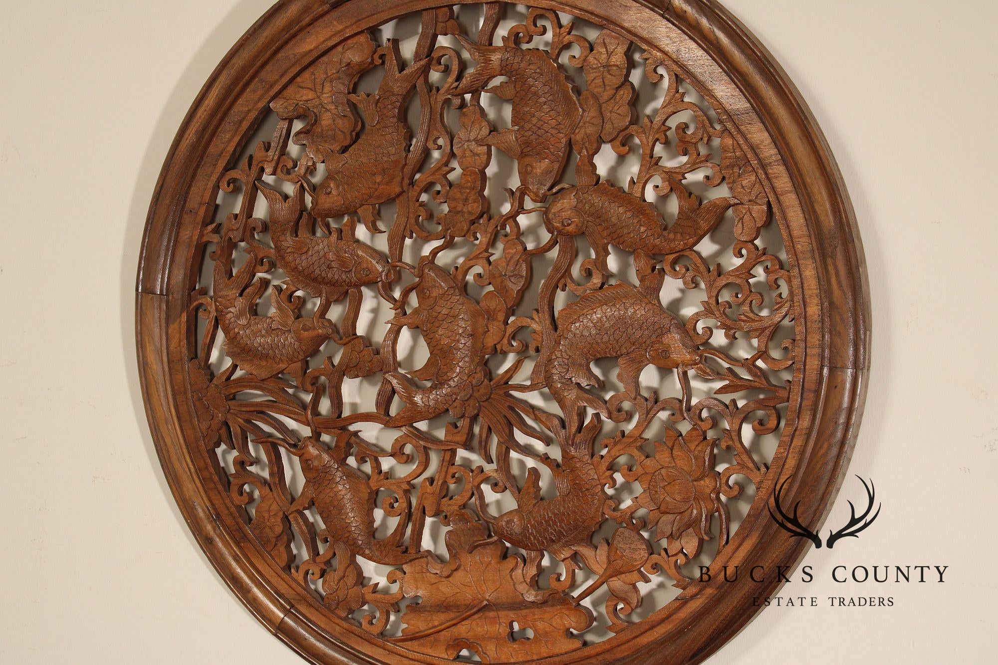 Asian Carved Wood Koi Fish Wall Decor