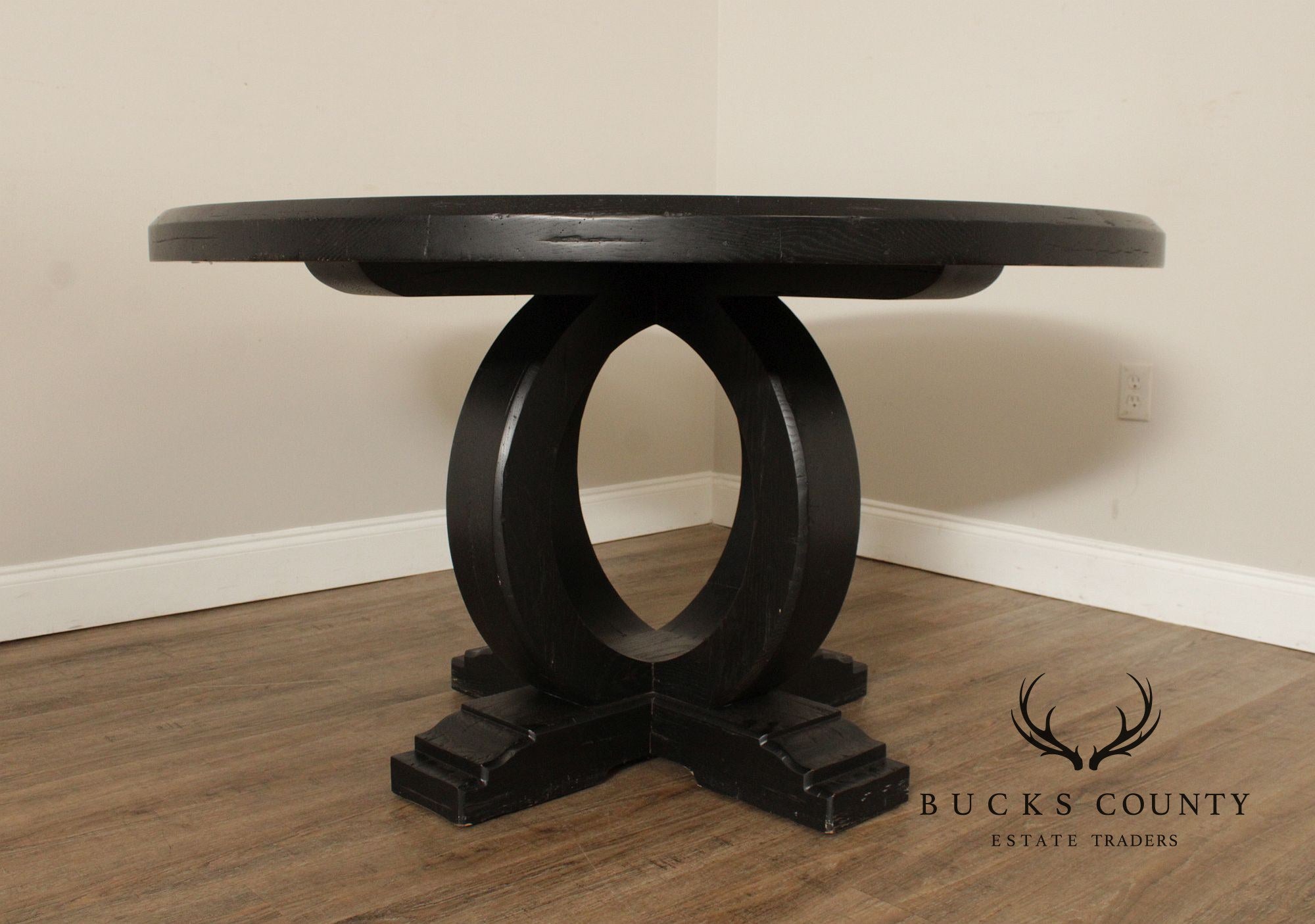 Ebonized Round Top Pedestal Dining Table