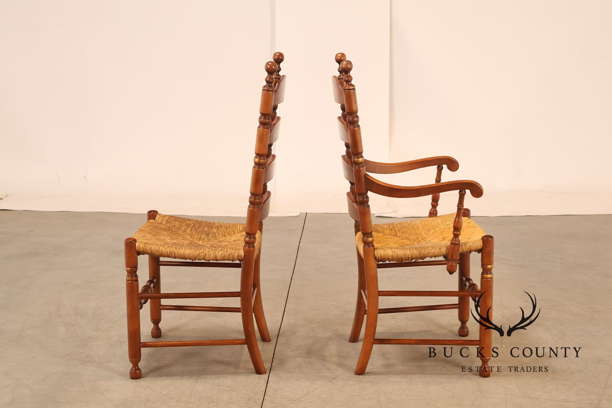 L. Hitchcock Set Of Six Rush Seat Dining Chairs with Stenciled Back