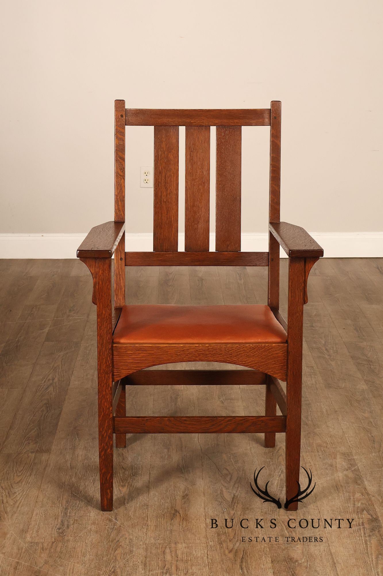 Gustav Stickley Antique Mission Oak Arts And Crafts Armchair With Leather Seat