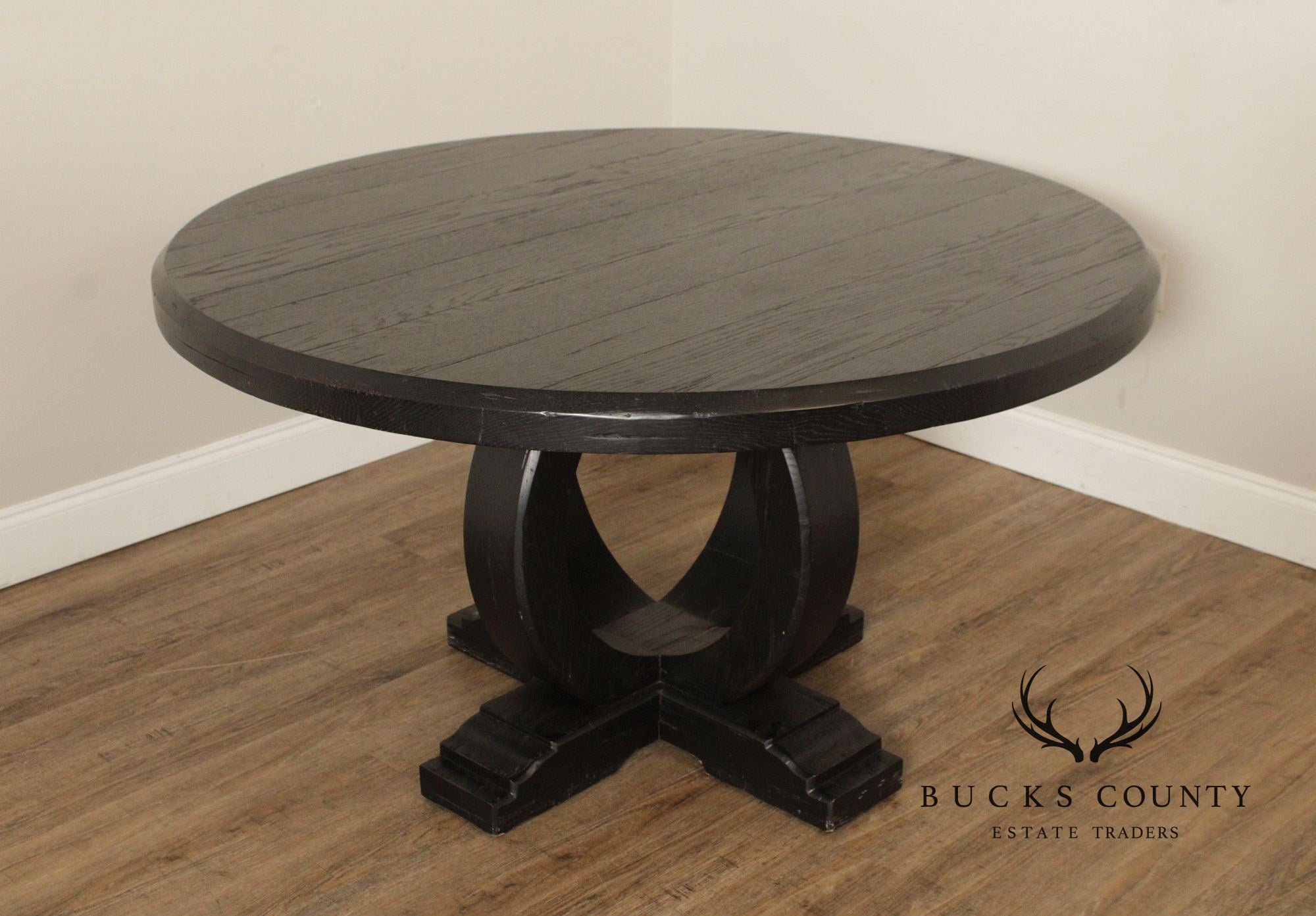 Ebonized Round Top Pedestal Dining Table