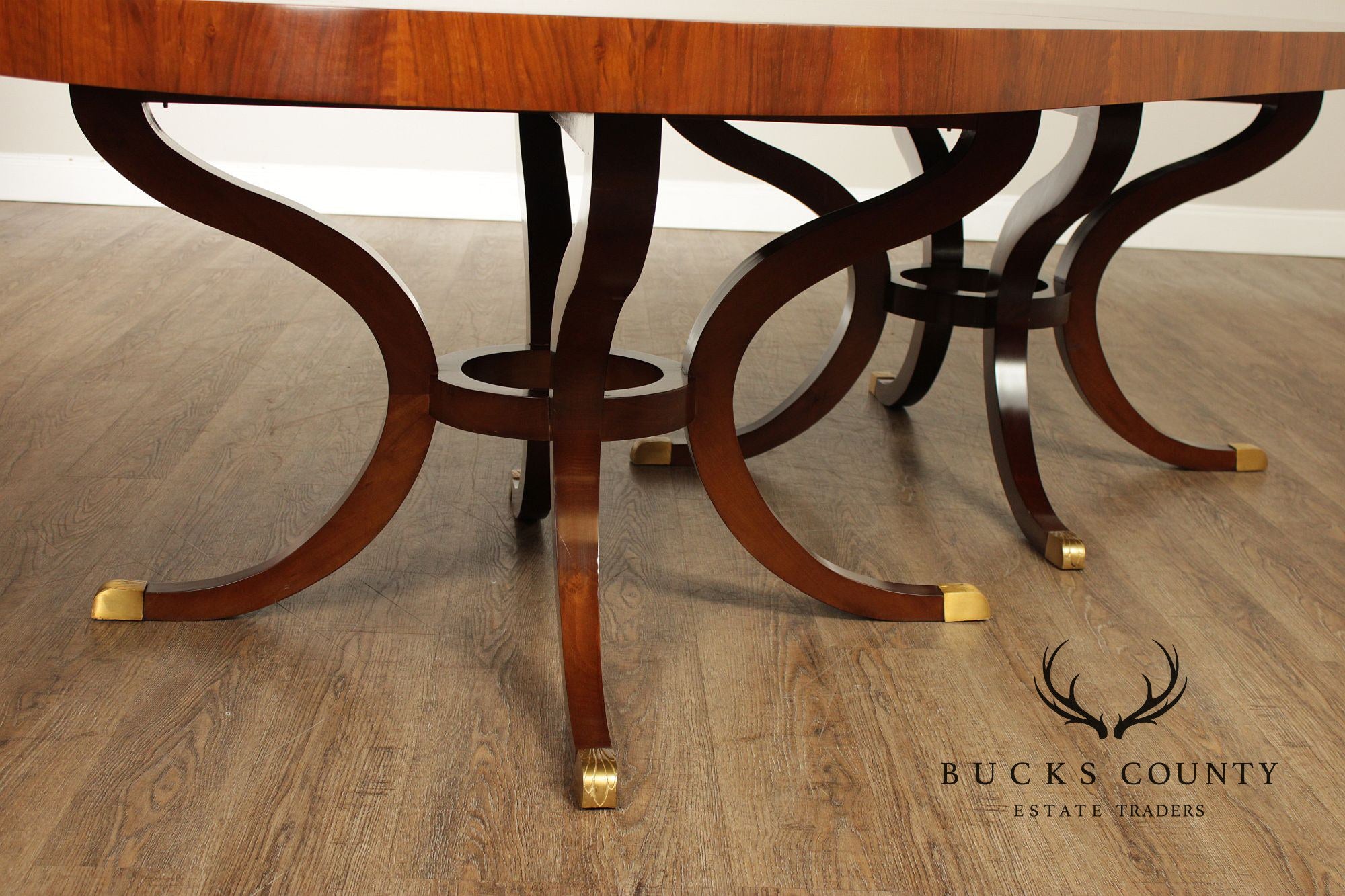Acanto Luxury Furniture French Art Deco Style Oval Walnut Extendable Dining Table