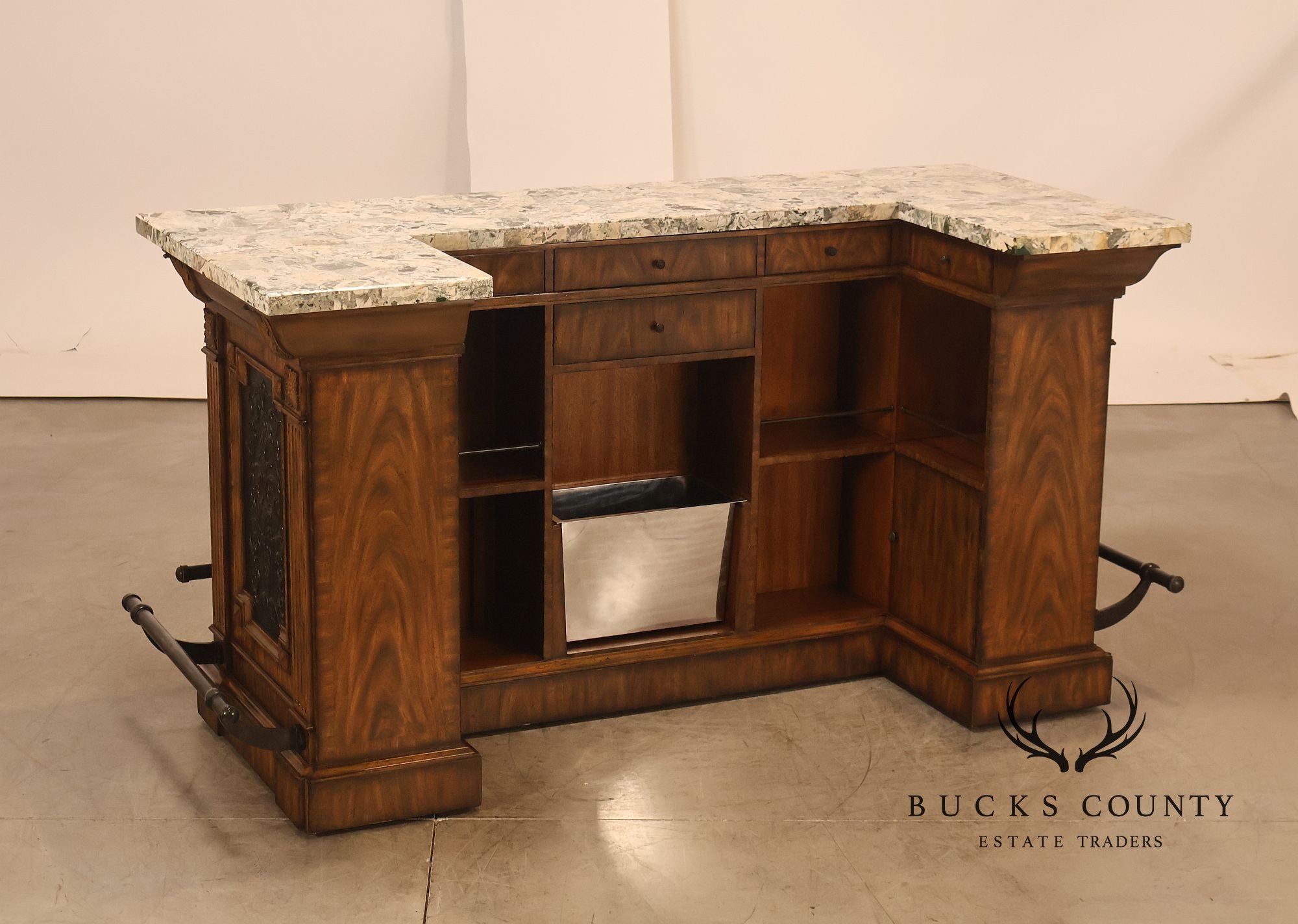 Maitland-Smith Neoclassical Style Faux Marble Top Home Bar
