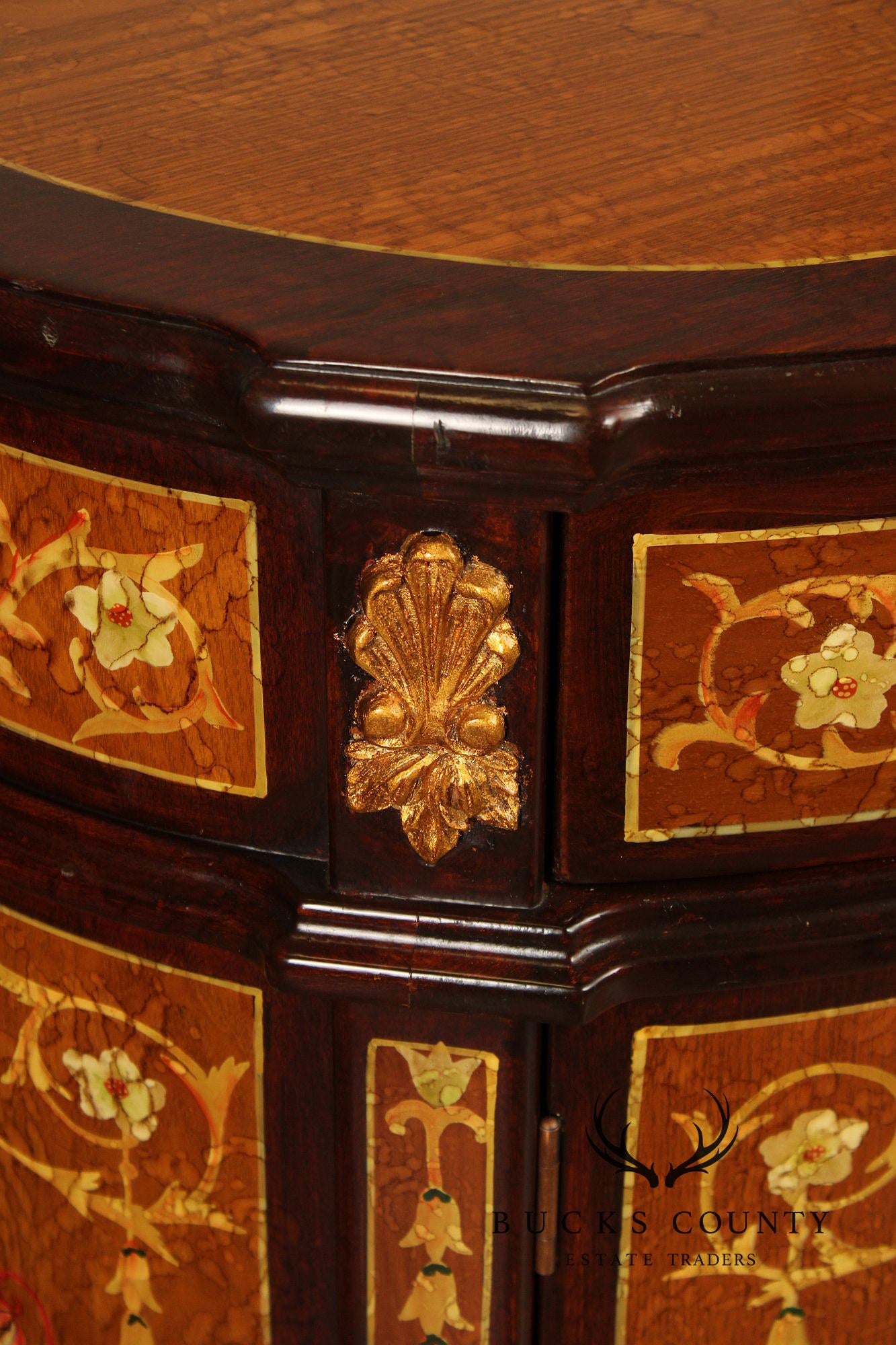 Italian Neoclassical Style Pair of Marquetry Demilune Commodes