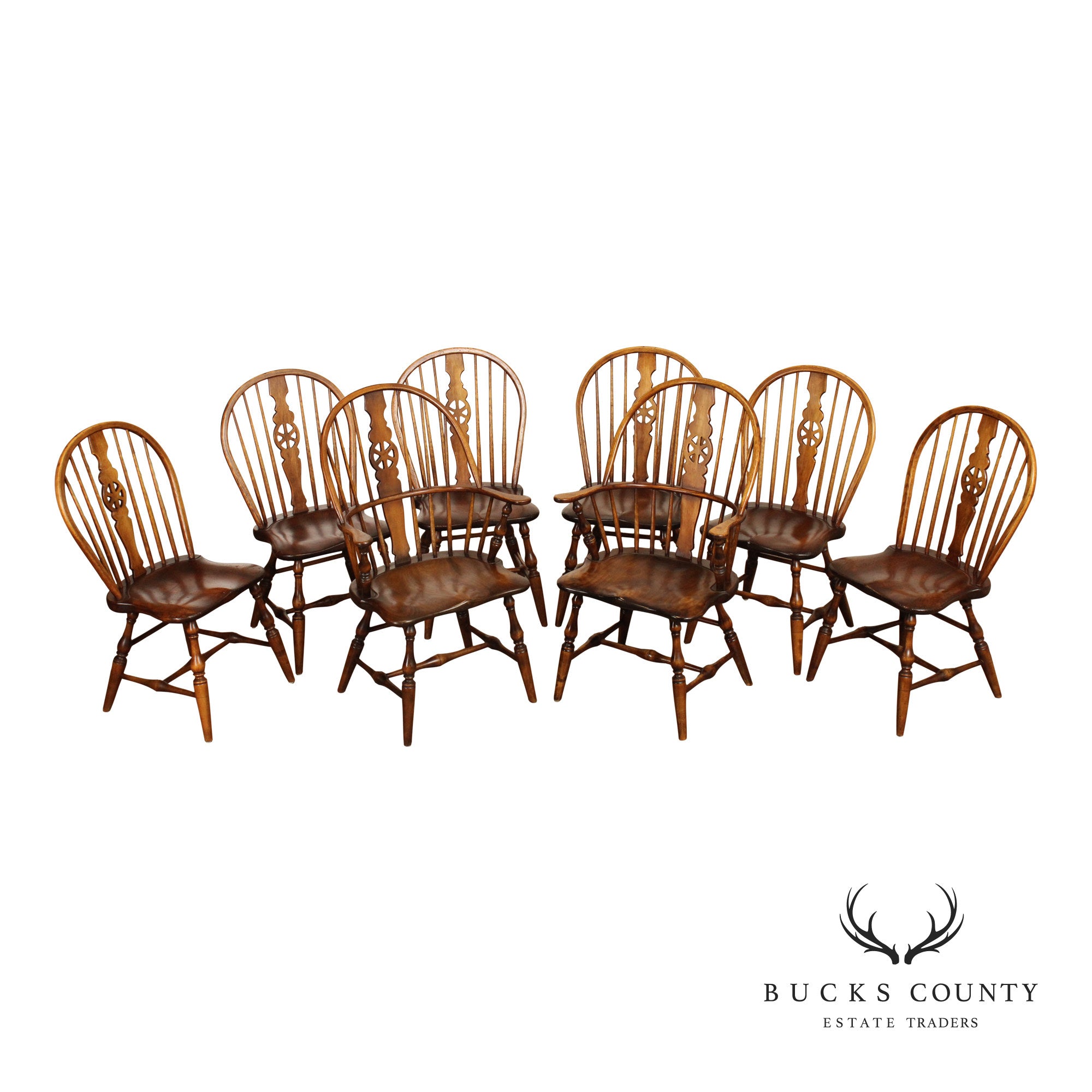 Custom Crafted Set Of 8 English Windsor Dining Chairs
