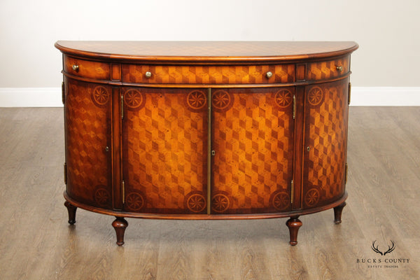 Regency Style Marquetry Inlaid Mahogany And Burl Wood  Demilune Commode