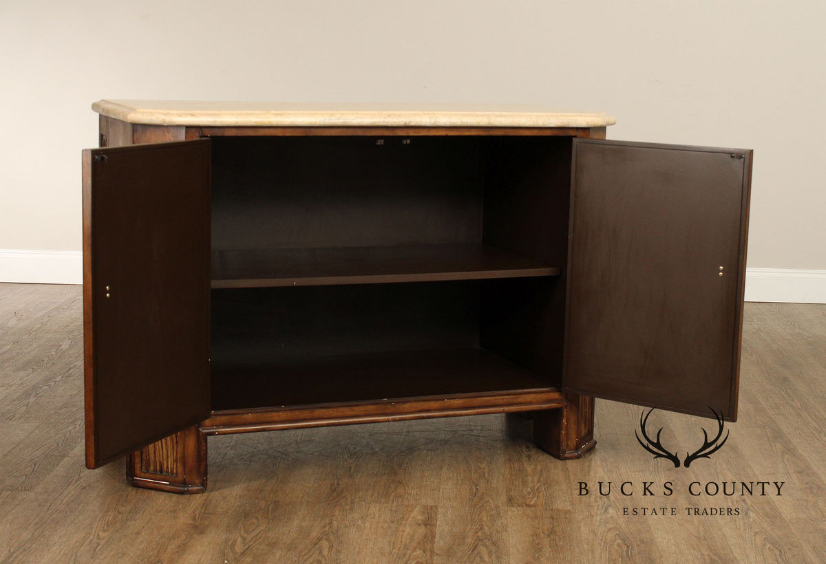 Hollywood Regency Travertine Top Console Cabinet