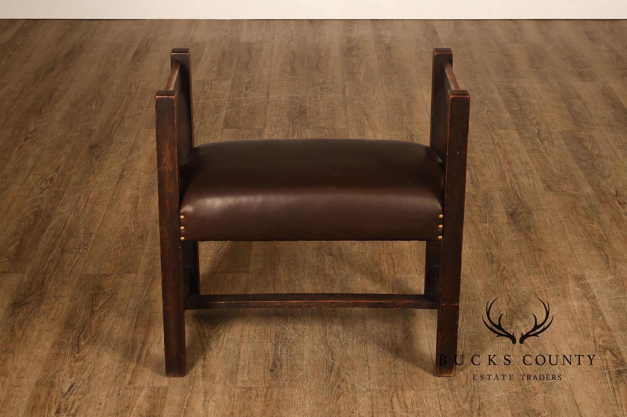 Antique Grand Rapids Arts And Crafts Oak And Leather Window Seat