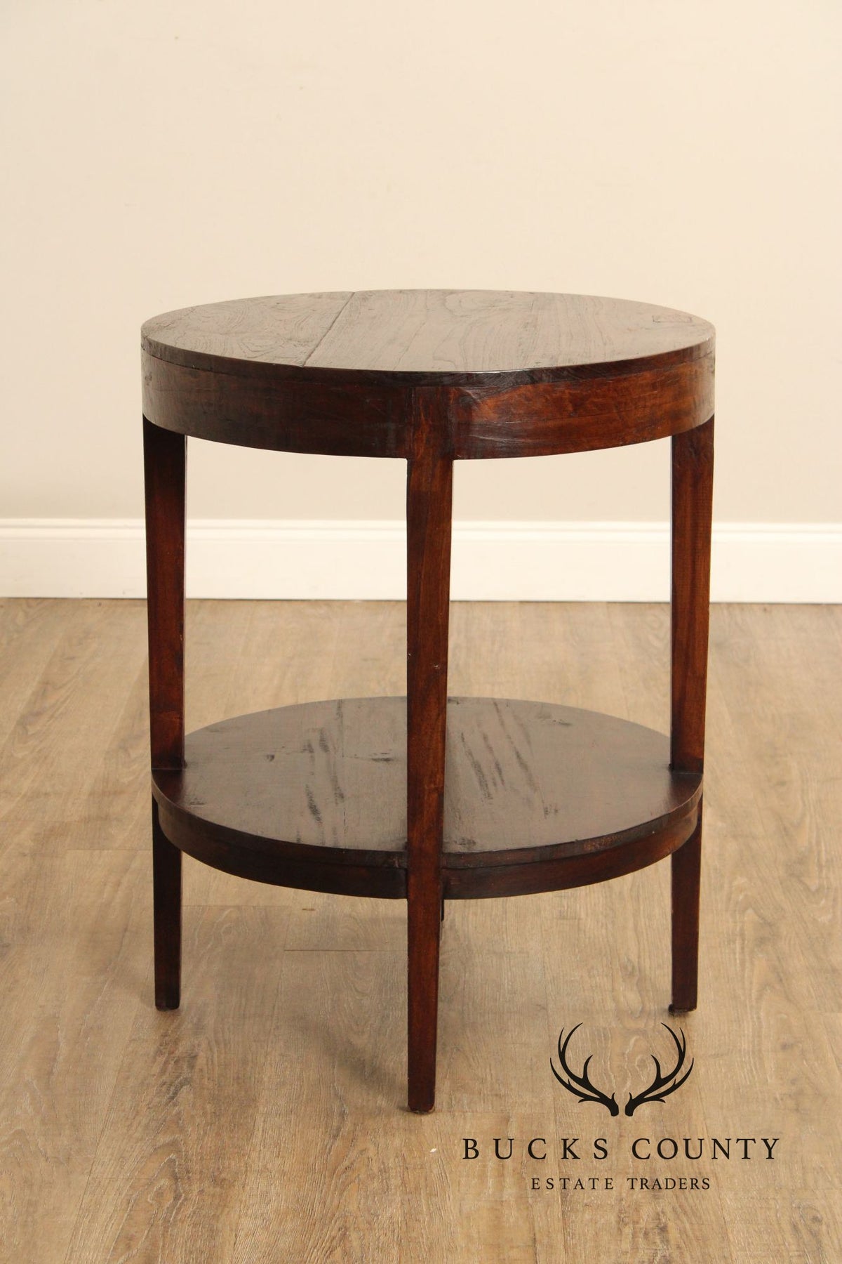 Rustic Round Two-Tier Hardwood Side Table