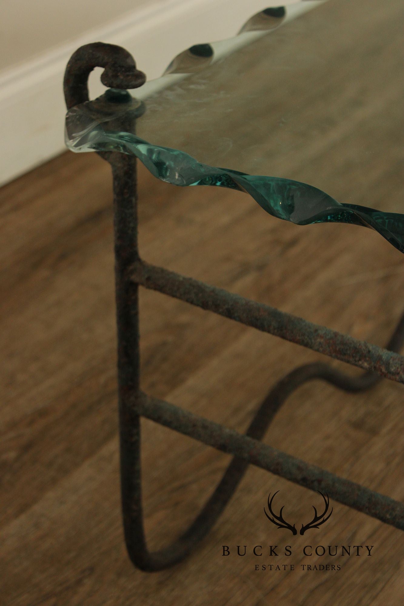 Modernist Glass Top Wrought Iron Coffee Table