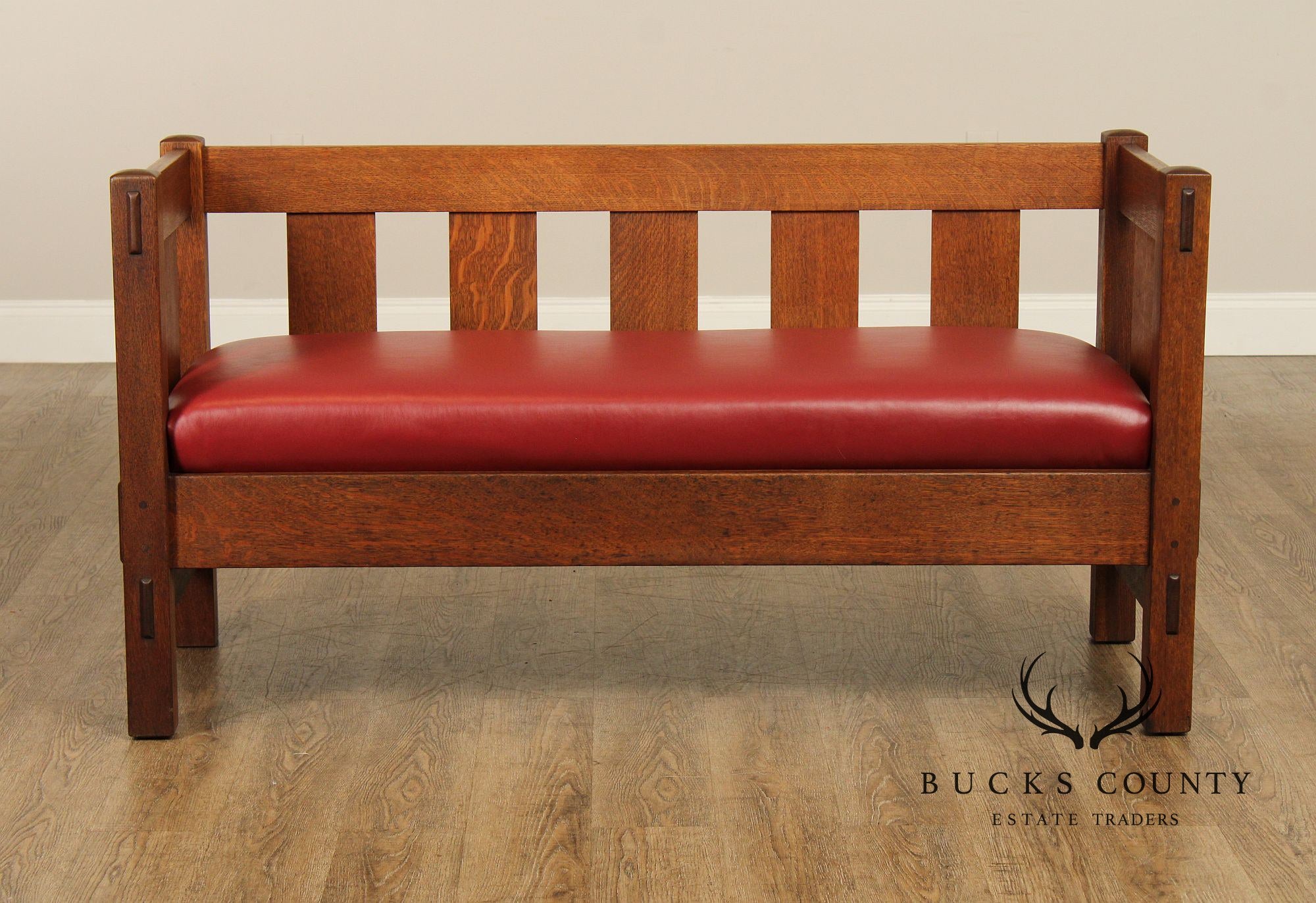 Antique Gustav Stickley Mission Oak Settle Model 205