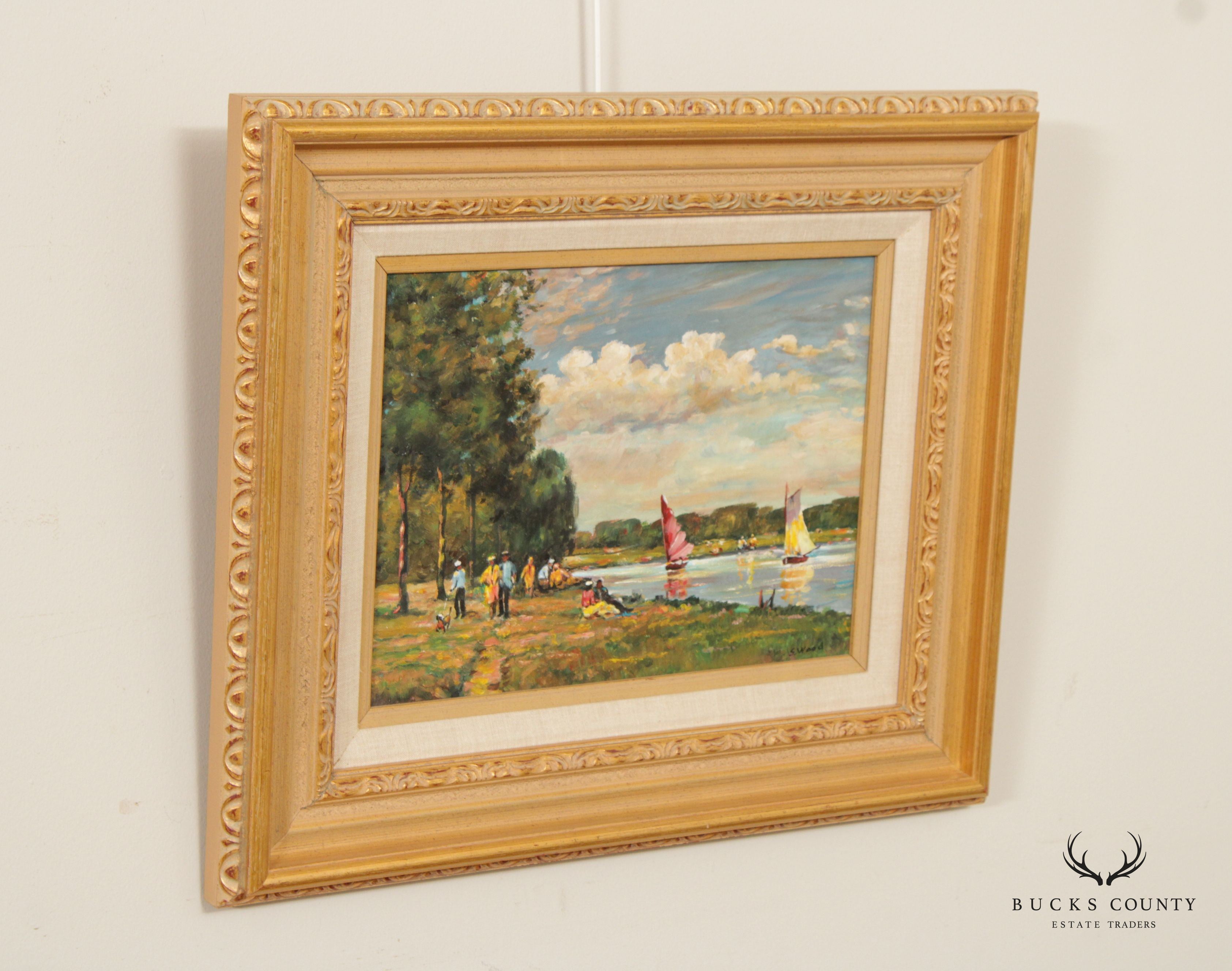 S. Wood Framed Oil Painting, A Day On the Water