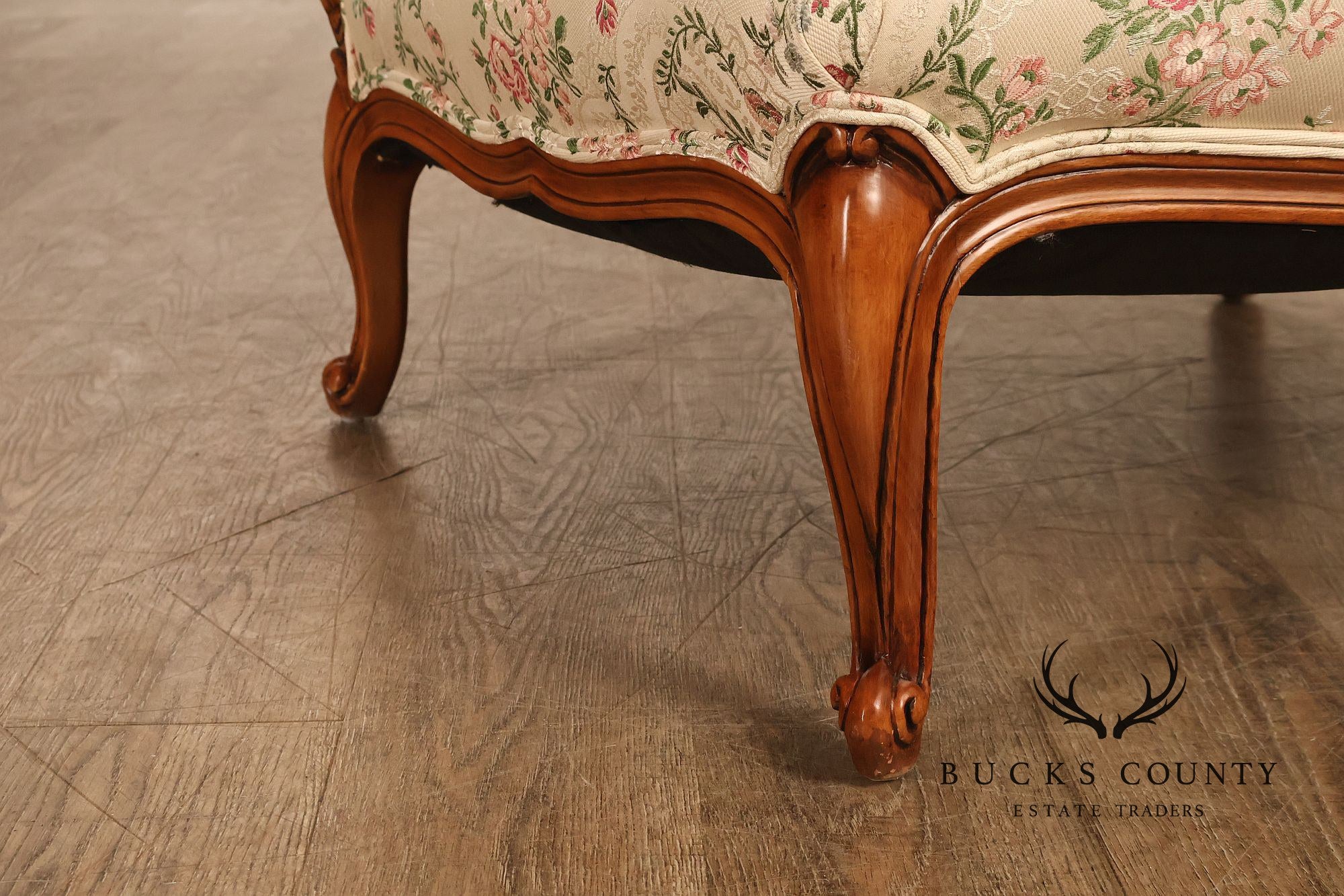 French Louis XV Style Two Piece Chaise Lounge Chair With Ottoman