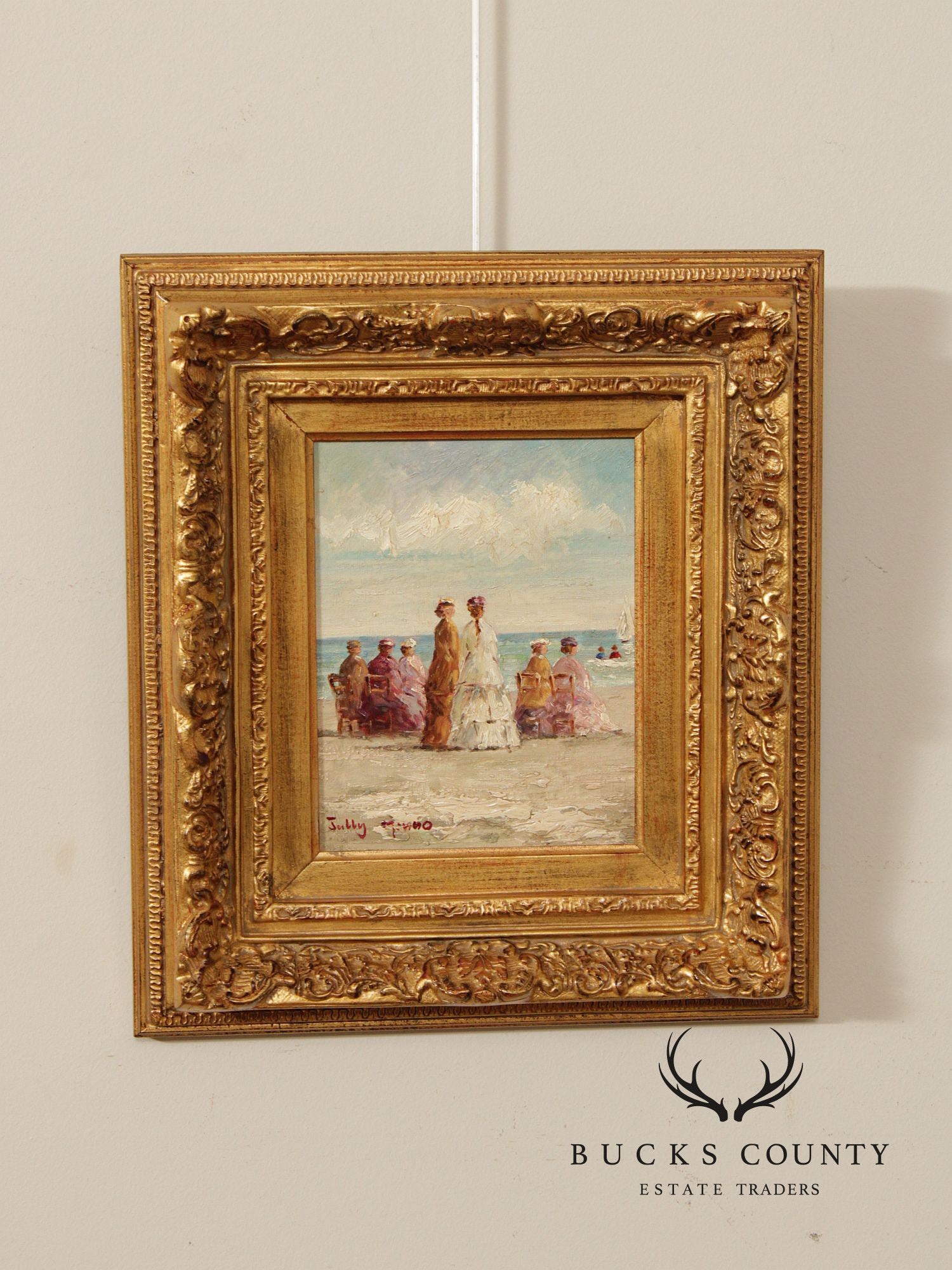 Jully Minno Framed Oil Painting, Seaside Victorian Women