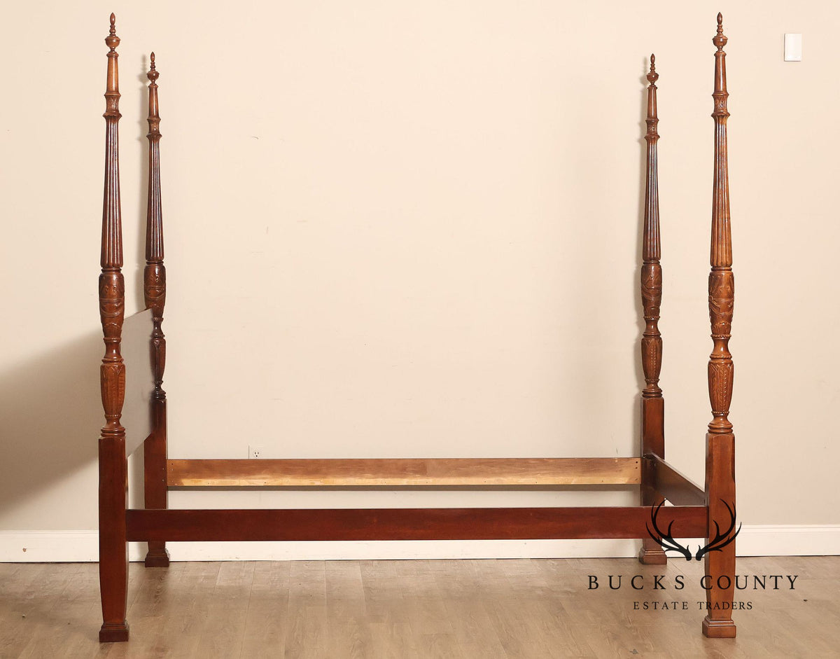 Traditional Rice Carved Mahogany Four Poster Bed