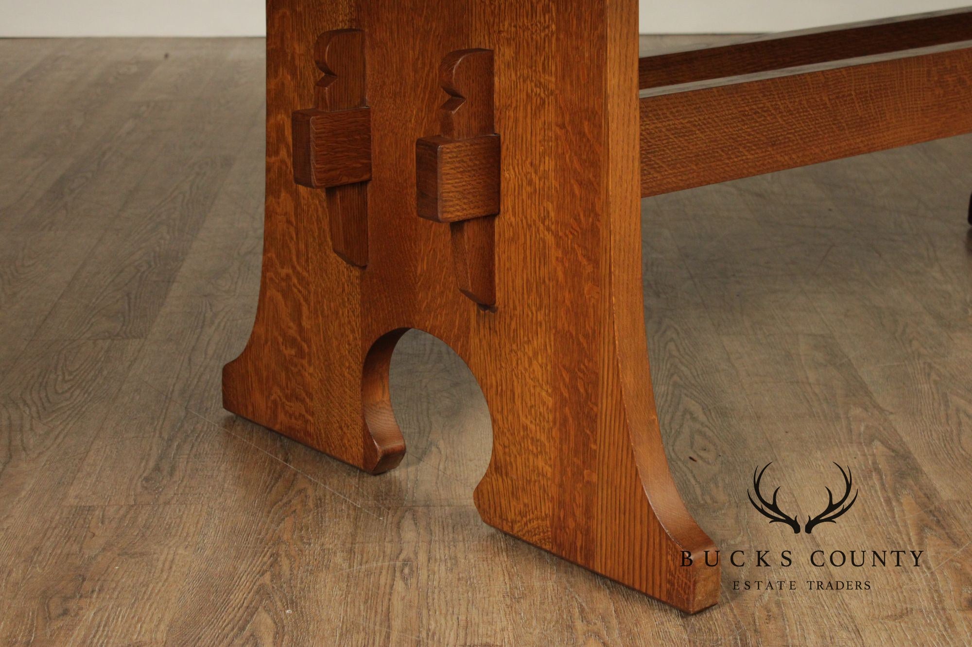 Stickley Mission Collection Oak Keyhole Trestle Dining Table