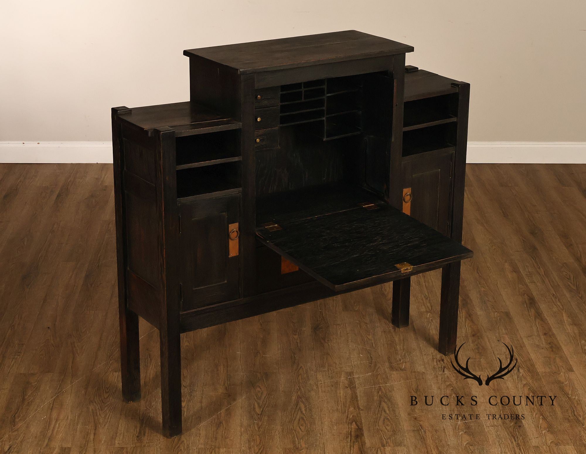 Antique Stickley Brothers Model 6508 Arts And Crafts Oak House Desk With Copper Trimmings