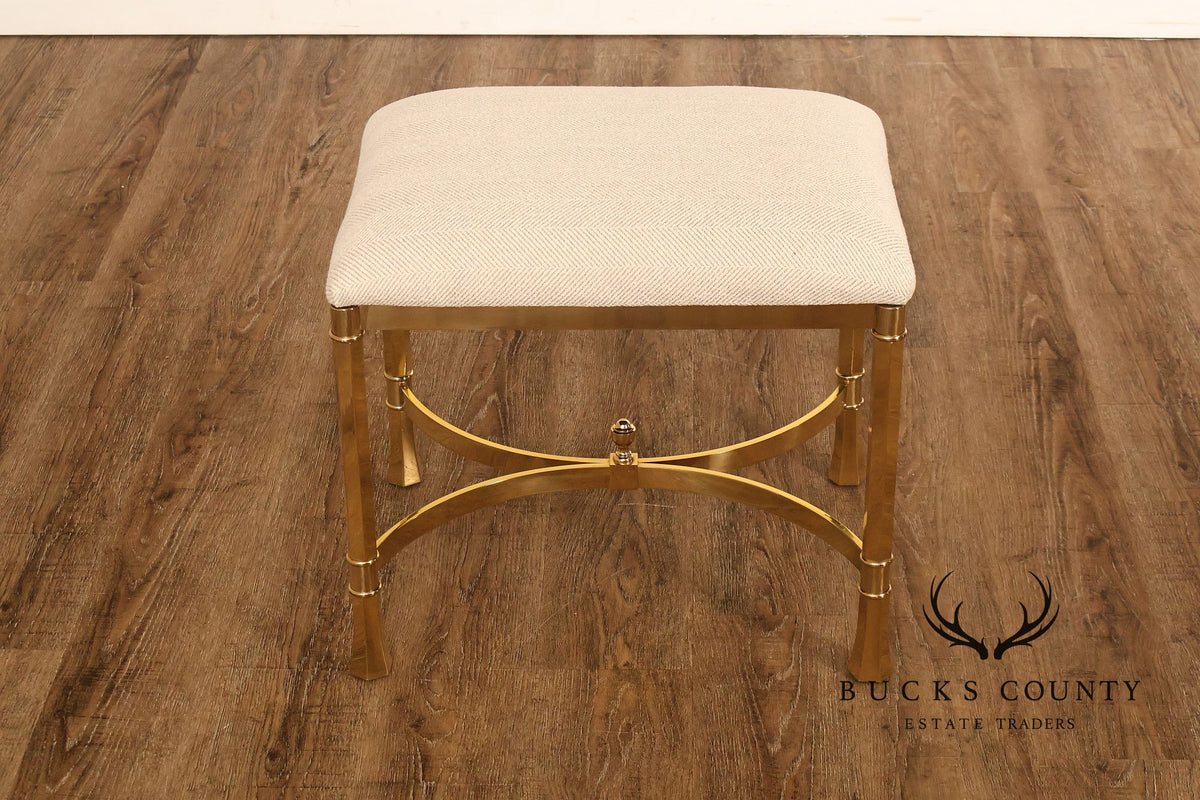 Italian Modern Pair of Sculpted Brass Ottomans