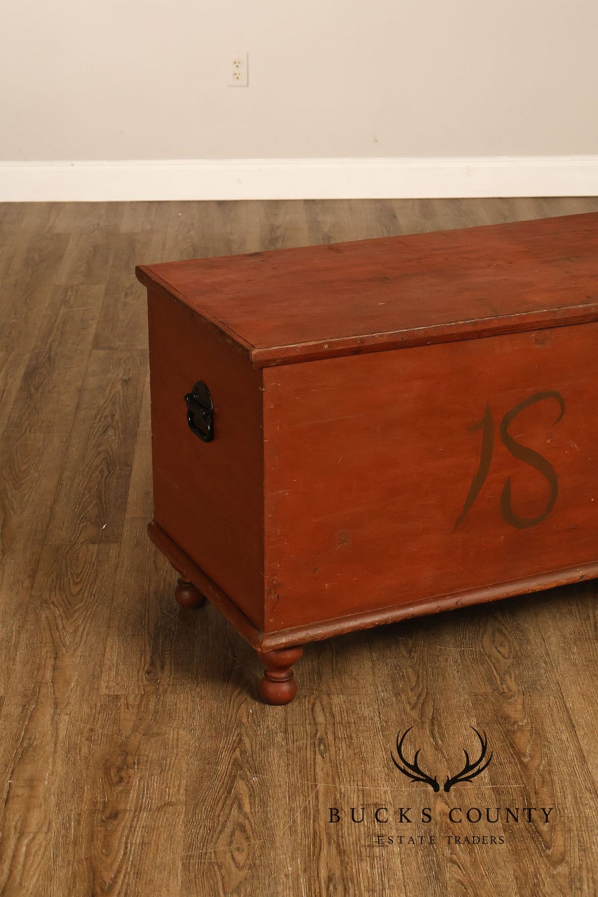 Antique Primitive Pine Painted Blanket Chest On Turned Feet